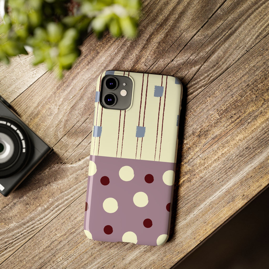 Slim Phone Case — Retro Polka Dot & Stripes Design, Lavender Plum