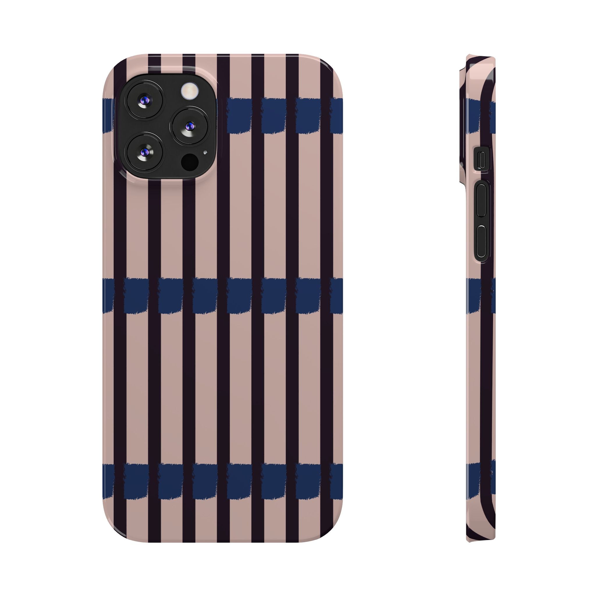 Slim Phone Case — Minimalist Blush & Navy Stripe Pattern