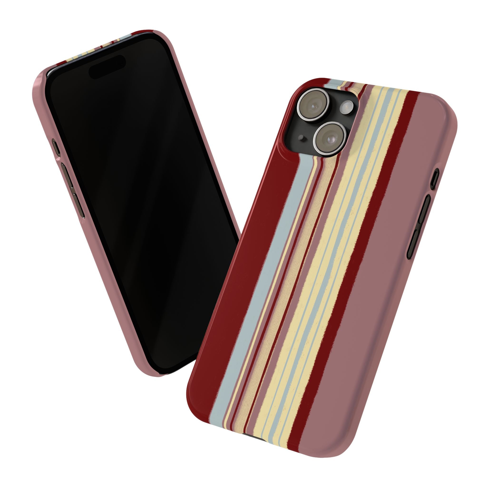 Slim Phone Case — Retro Vertical Stripe Design (Red, Blush, Cream)