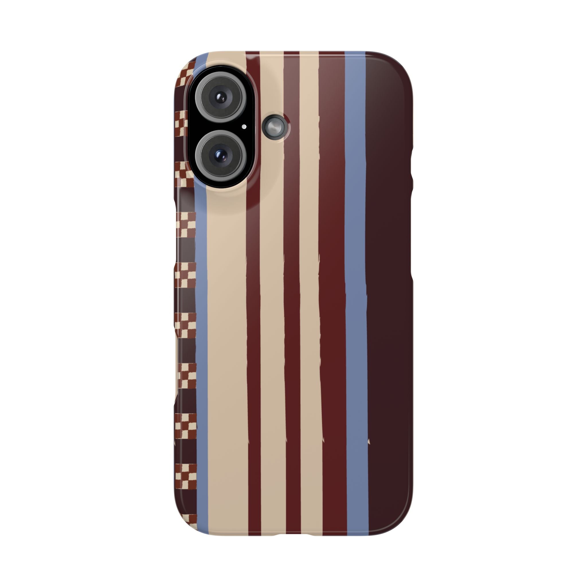 Slim Phone Case — Retro Striped Beige, Maroon & Blue Pattern