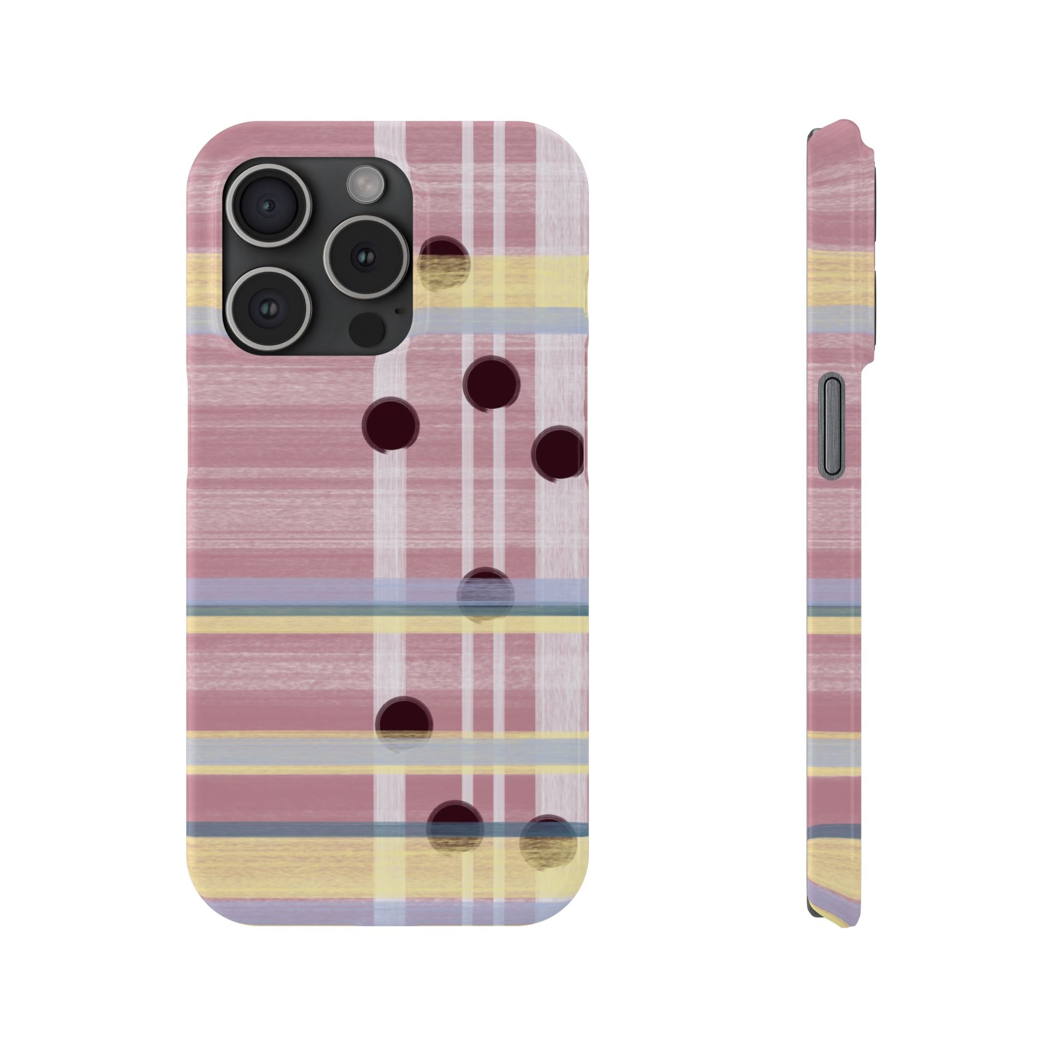 Slim Phone Case — Pink Plaid with Polka Dot Accent SATC Inspired