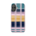 Plaid Brushstroke Slim Phone Case — Pastel Teal, Pink & Yellow Protective Cover SATC Inspired