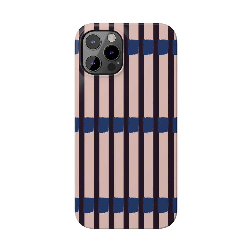 Slim Phone Case — Minimalist Blush & Navy Stripe Pattern