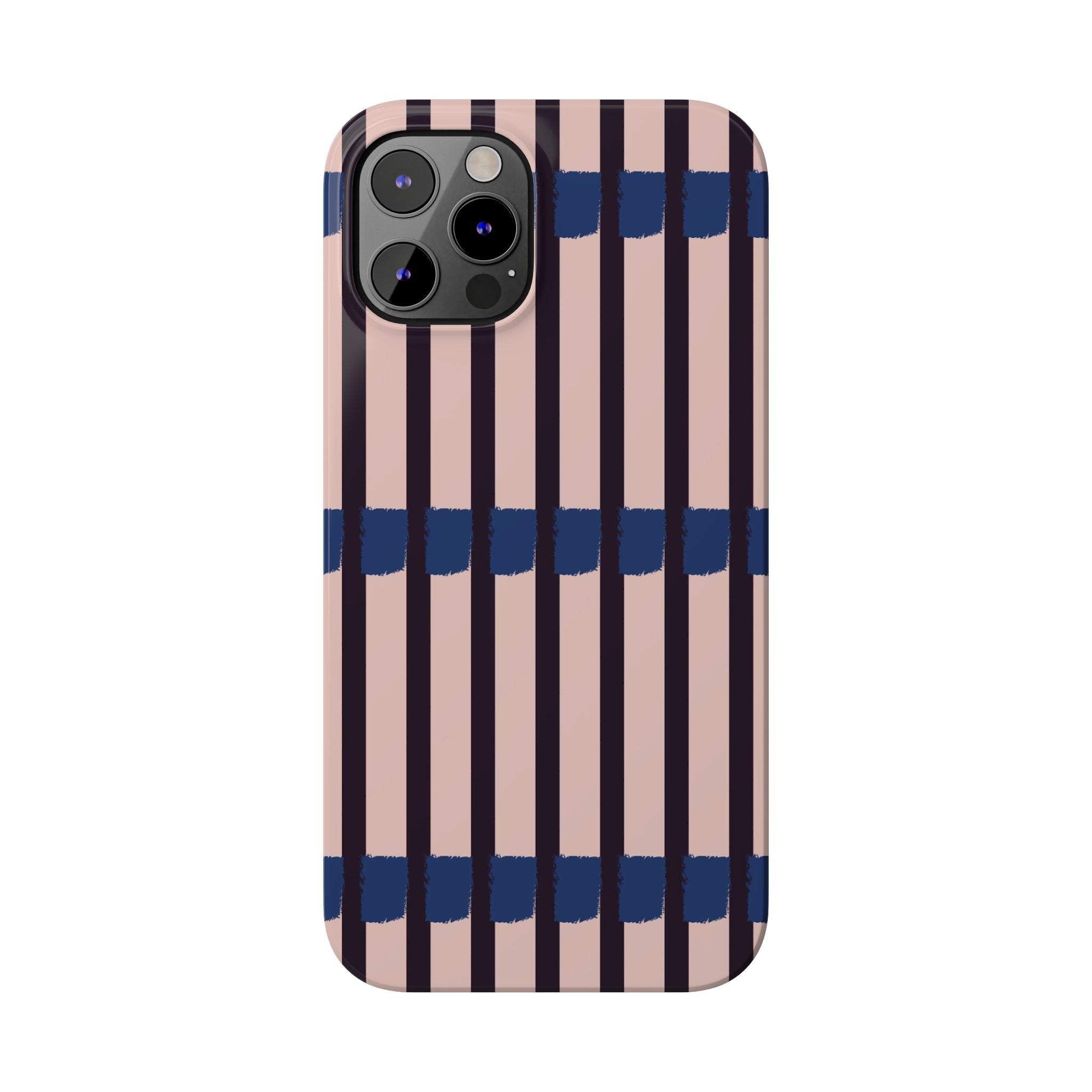 Slim Phone Case — Minimalist Blush & Navy Stripe Pattern