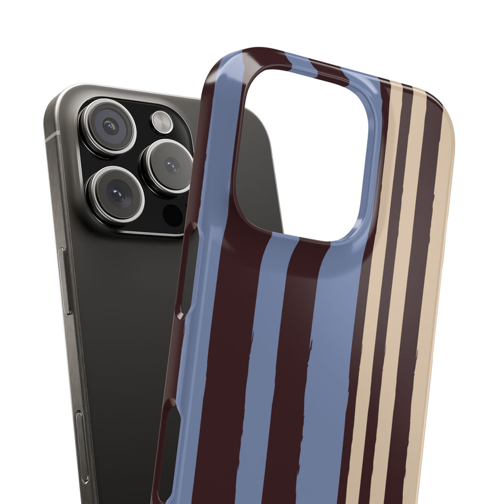 Retro Striped Slim Phone Case — Blue, Brown & Cream Vertical Stripes
