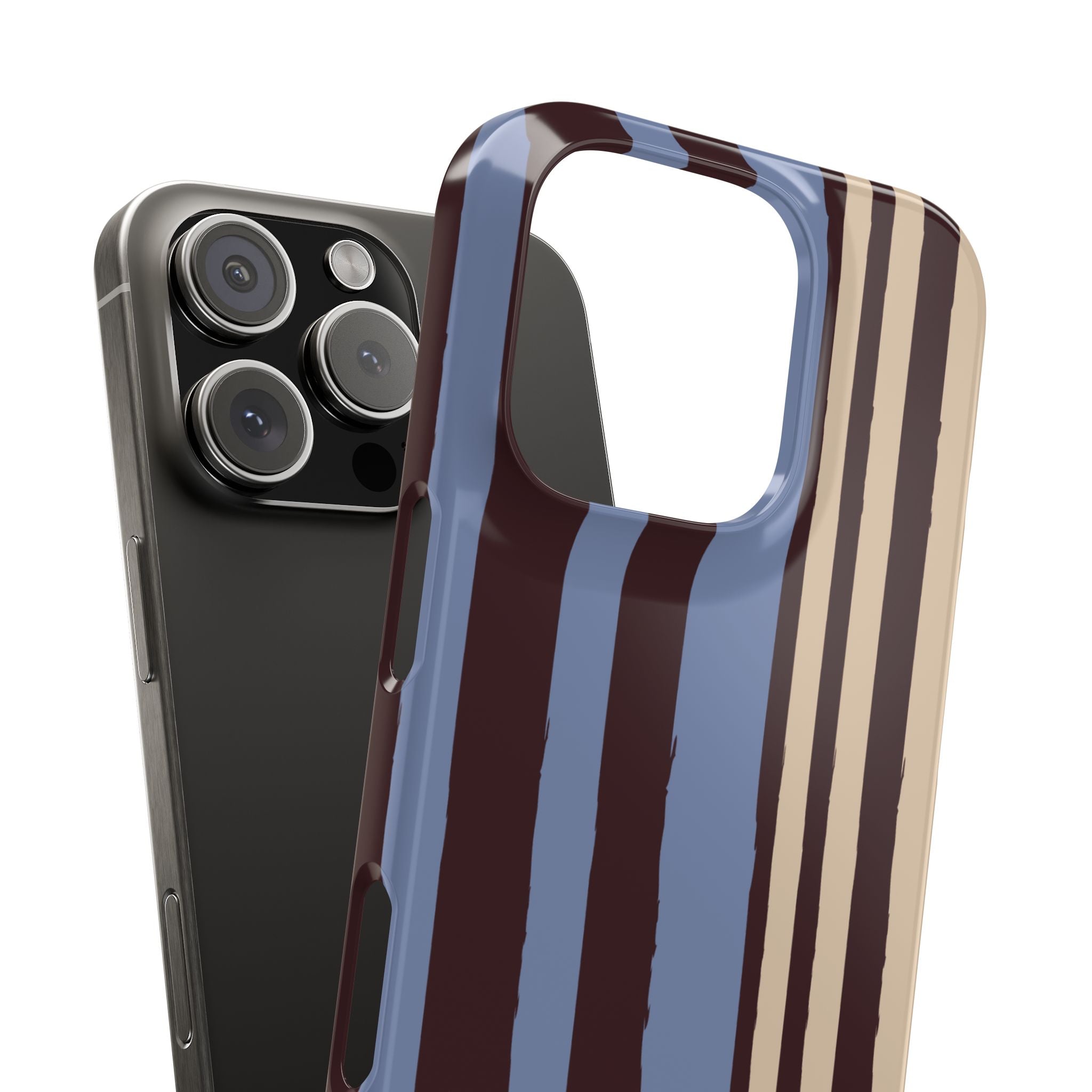 Retro Striped Slim Phone Case — Blue, Brown & Cream Vertical Stripes