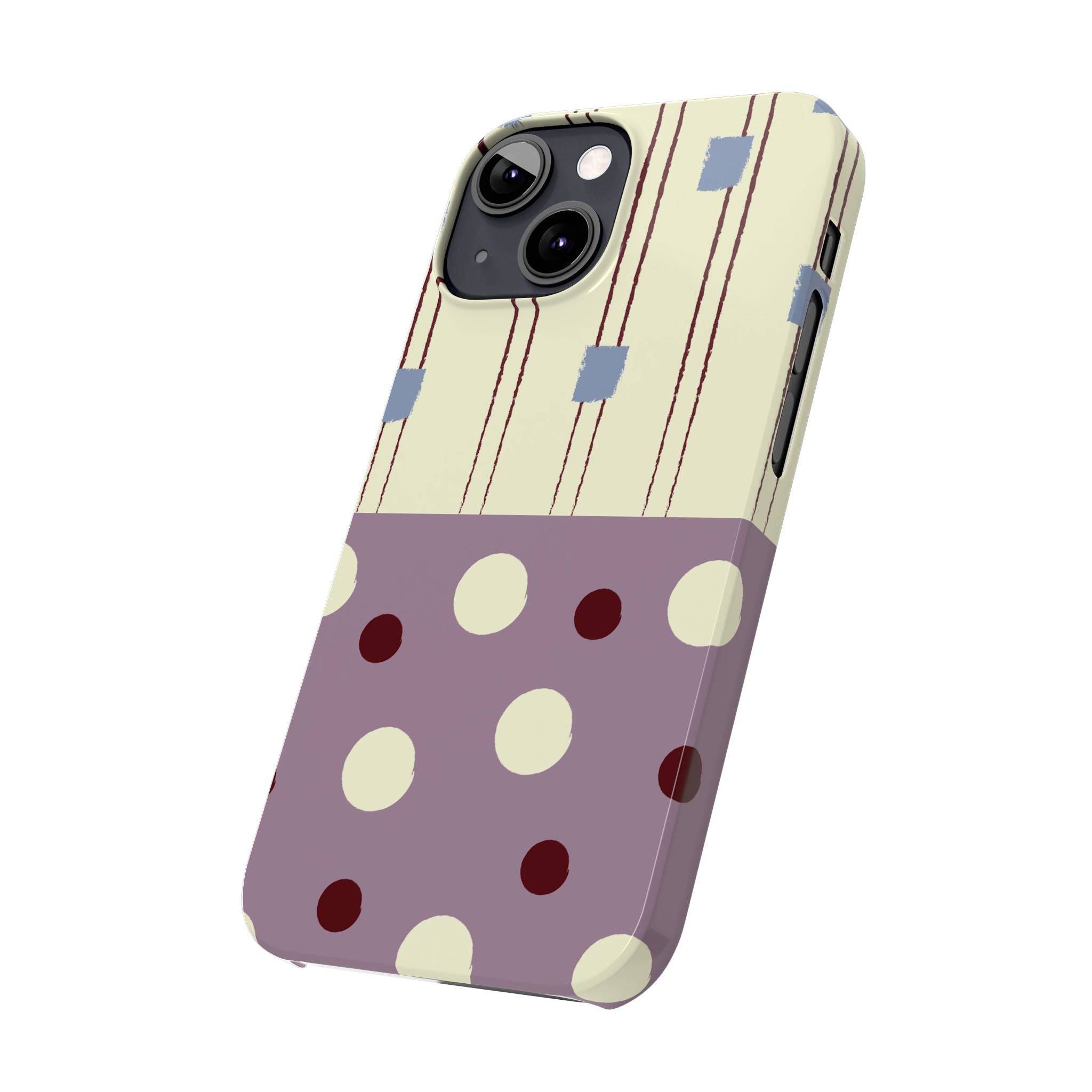 Slim Phone Case — Retro Polka Dot & Stripes Design, Lavender Plum