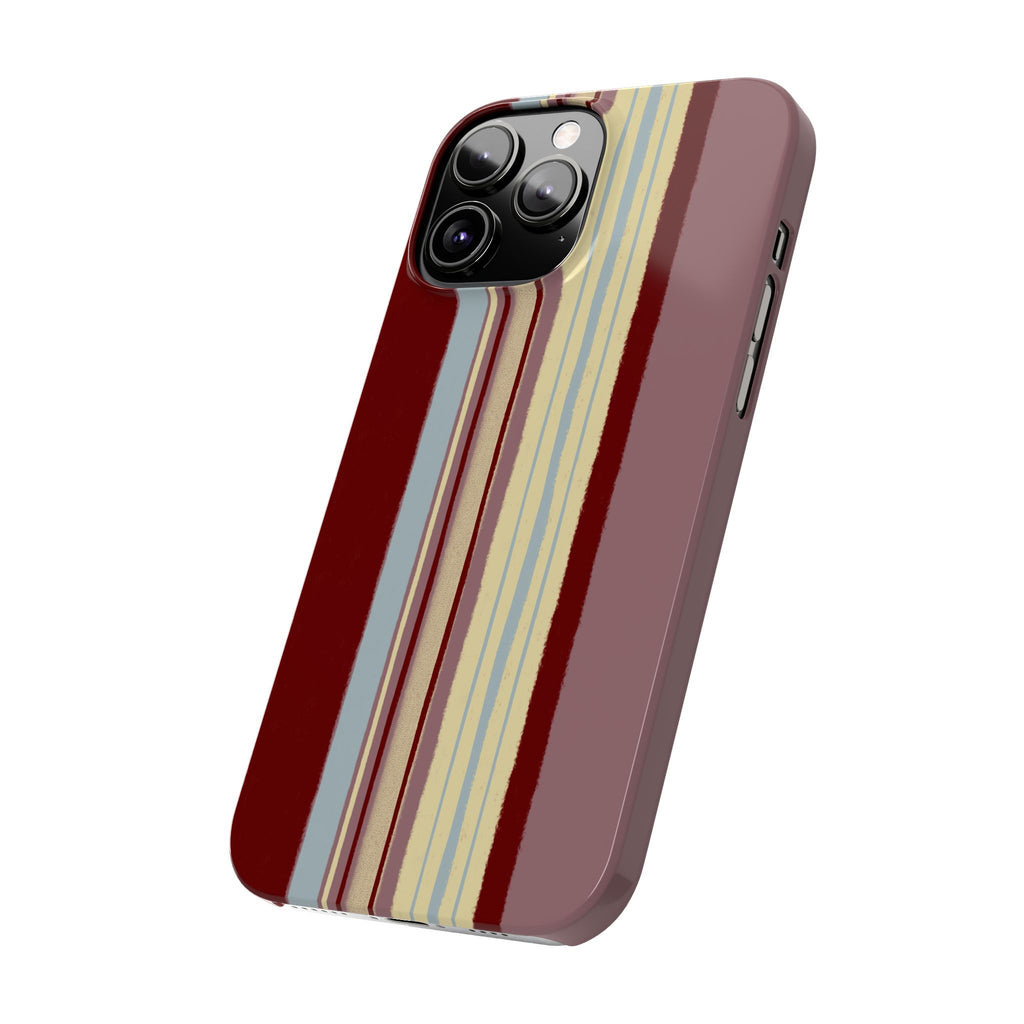 Slim Phone Case — Retro Vertical Stripe Design (Red, Blush, Cream)