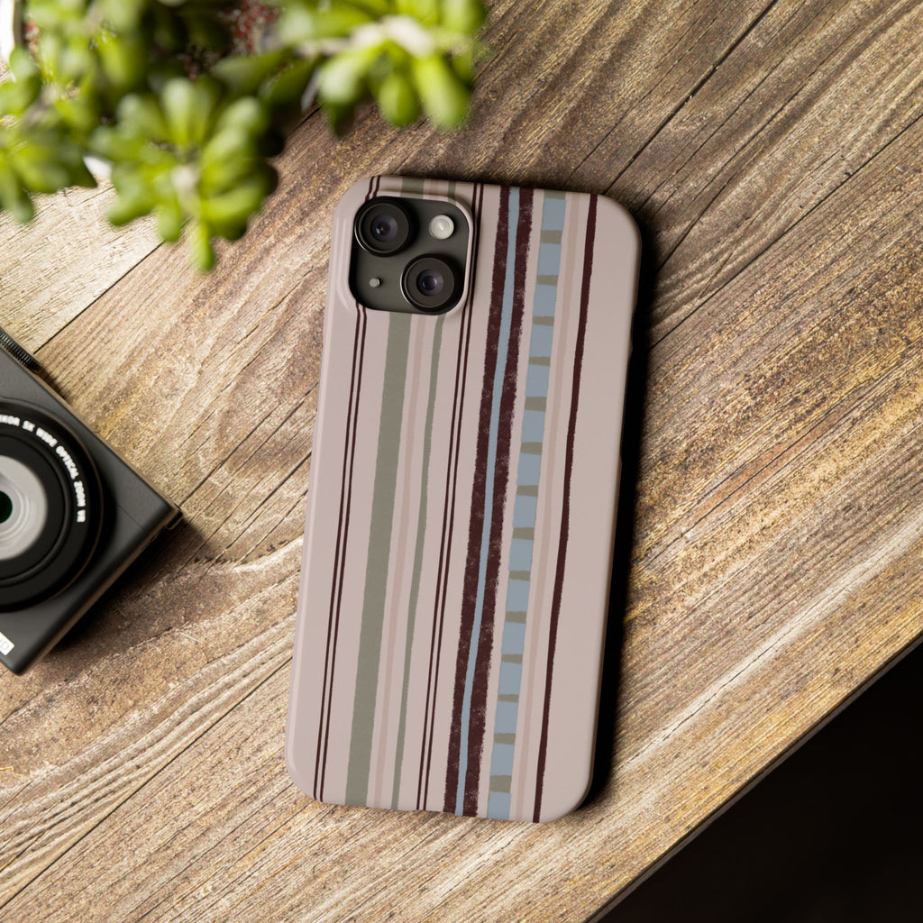 Slim Phone Case — Vintage Striped Pattern, Neutral Earthtone Protective Cover