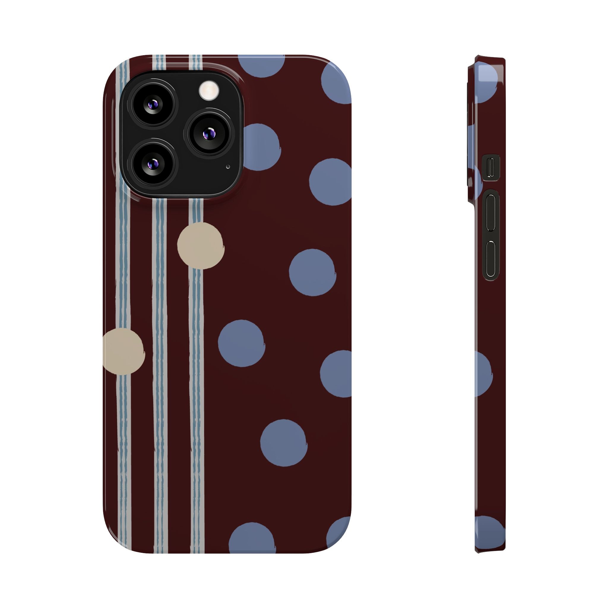 Polka Dot & Stripe Slim Phone Case — Burgundy Blue Retro Pattern