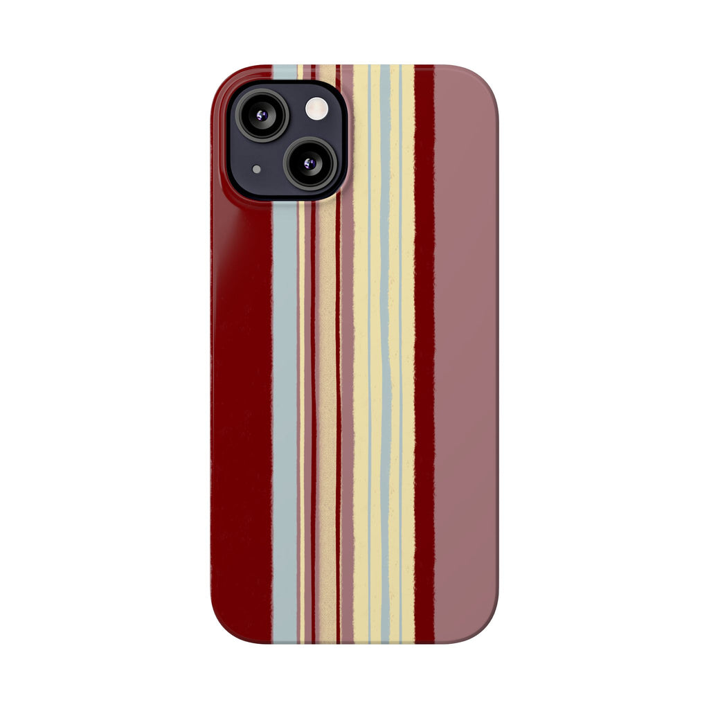 Slim Phone Case — Retro Vertical Stripe Design (Red, Blush, Cream)