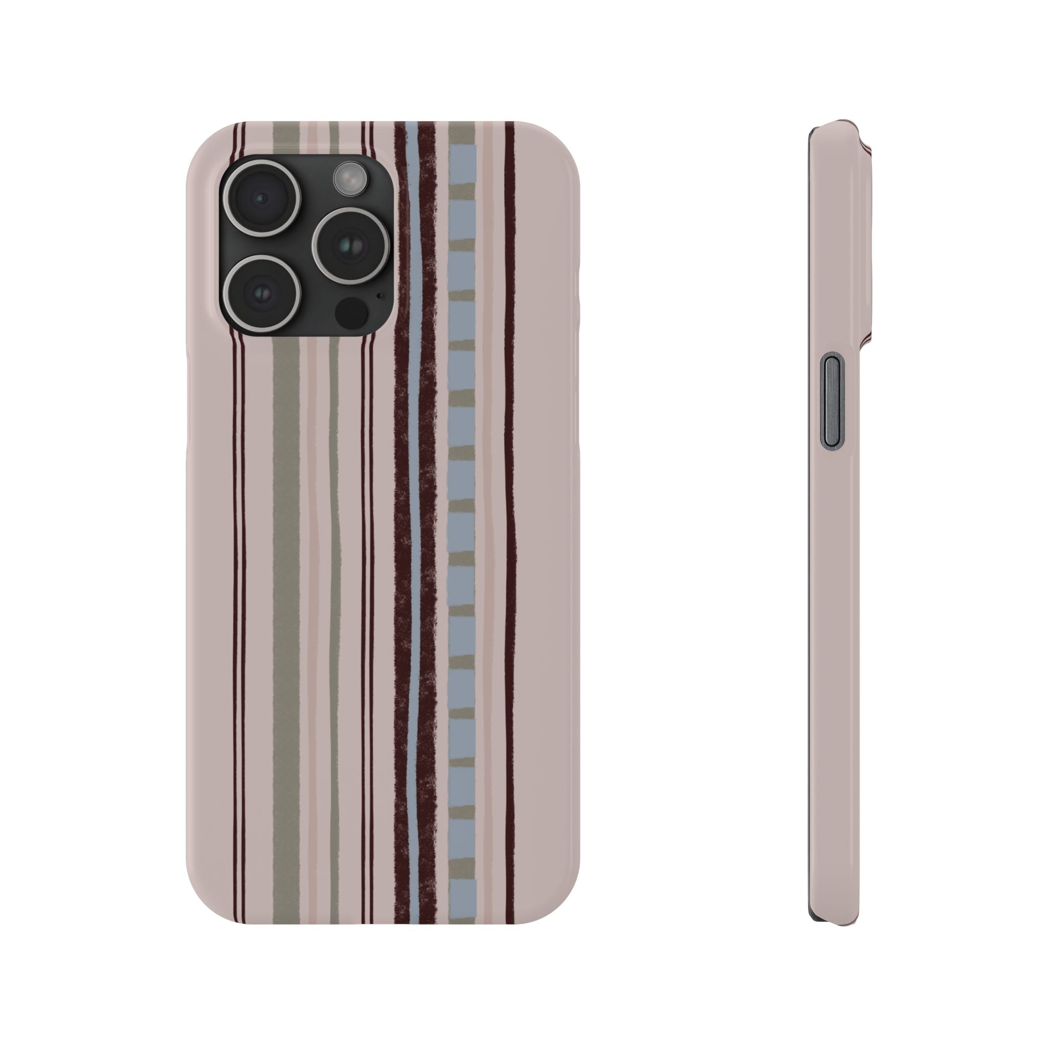 Slim Phone Case — Vintage Striped Pattern, Neutral Earthtone Protective Cover