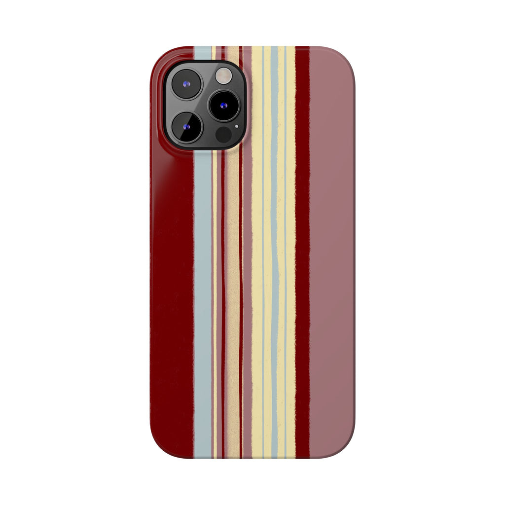 Slim Phone Case — Retro Vertical Stripe Design (Red, Blush, Cream)