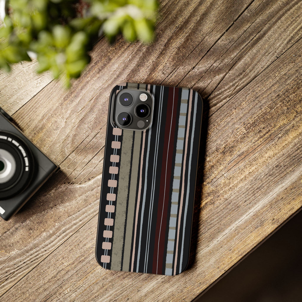 Slim Phone Case — Vintage Striped Pattern, Neutral Earthtone Protective Cover