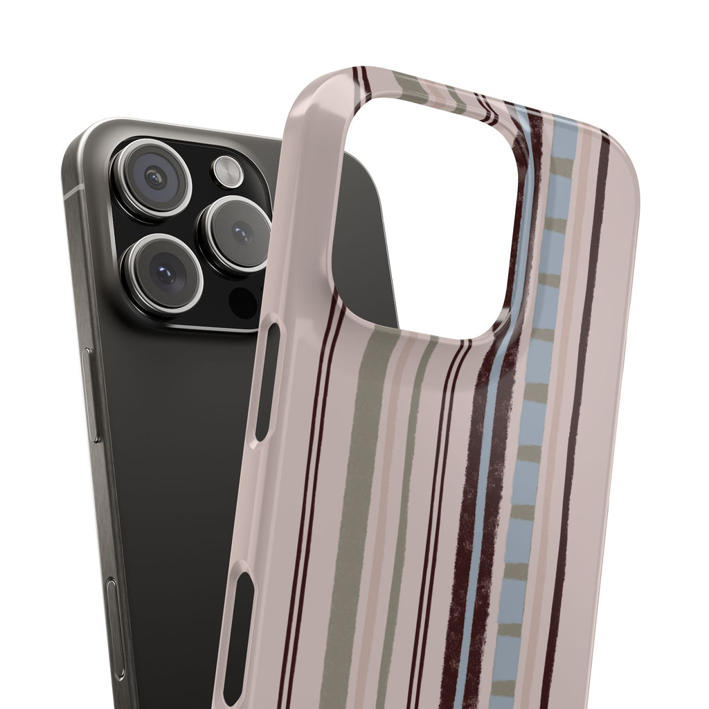 Slim Phone Case — Vintage Striped Pattern, Neutral Earthtone Protective Cover