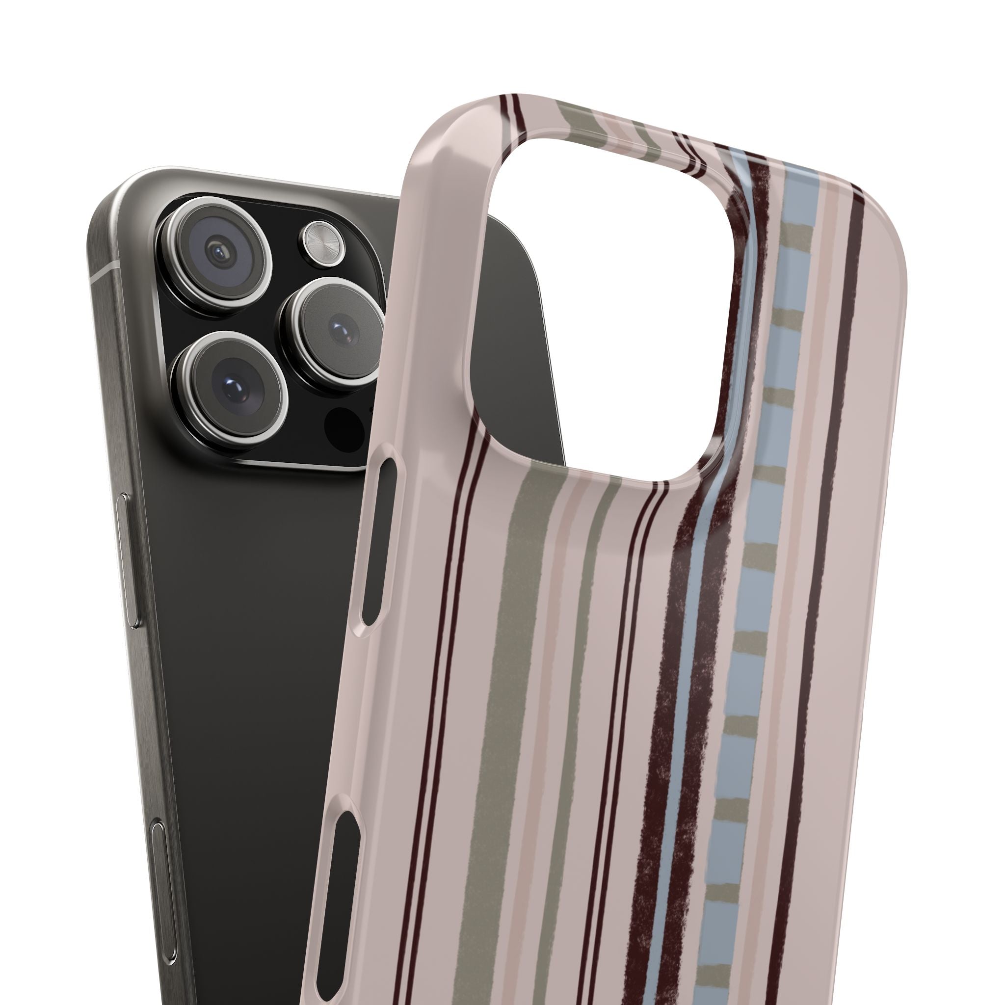 Slim Phone Case — Vintage Striped Pattern, Neutral Earthtone Protective Cover