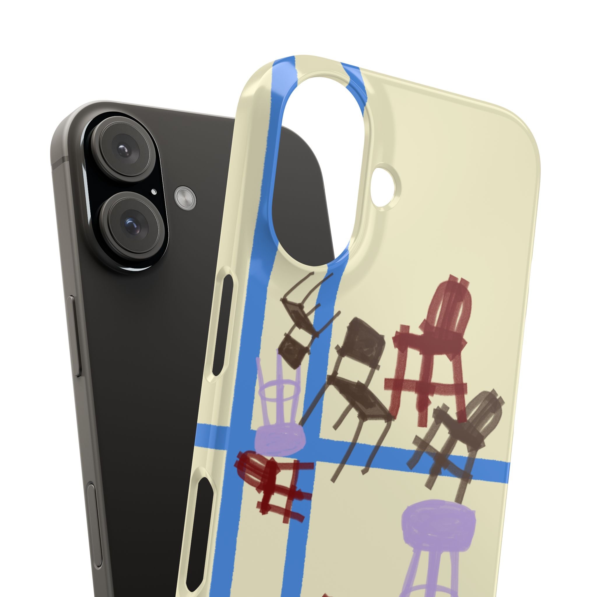 Slim Phone Case — Retro Chairs Pattern on Cream with Blue Grid Backroom-Inspired