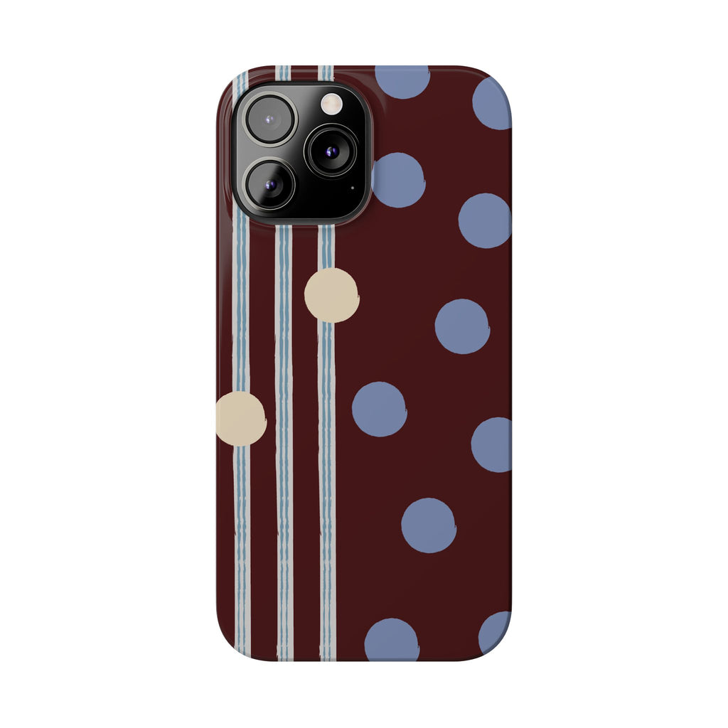 Polka Dot & Stripe Slim Phone Case — Burgundy Blue Retro Pattern