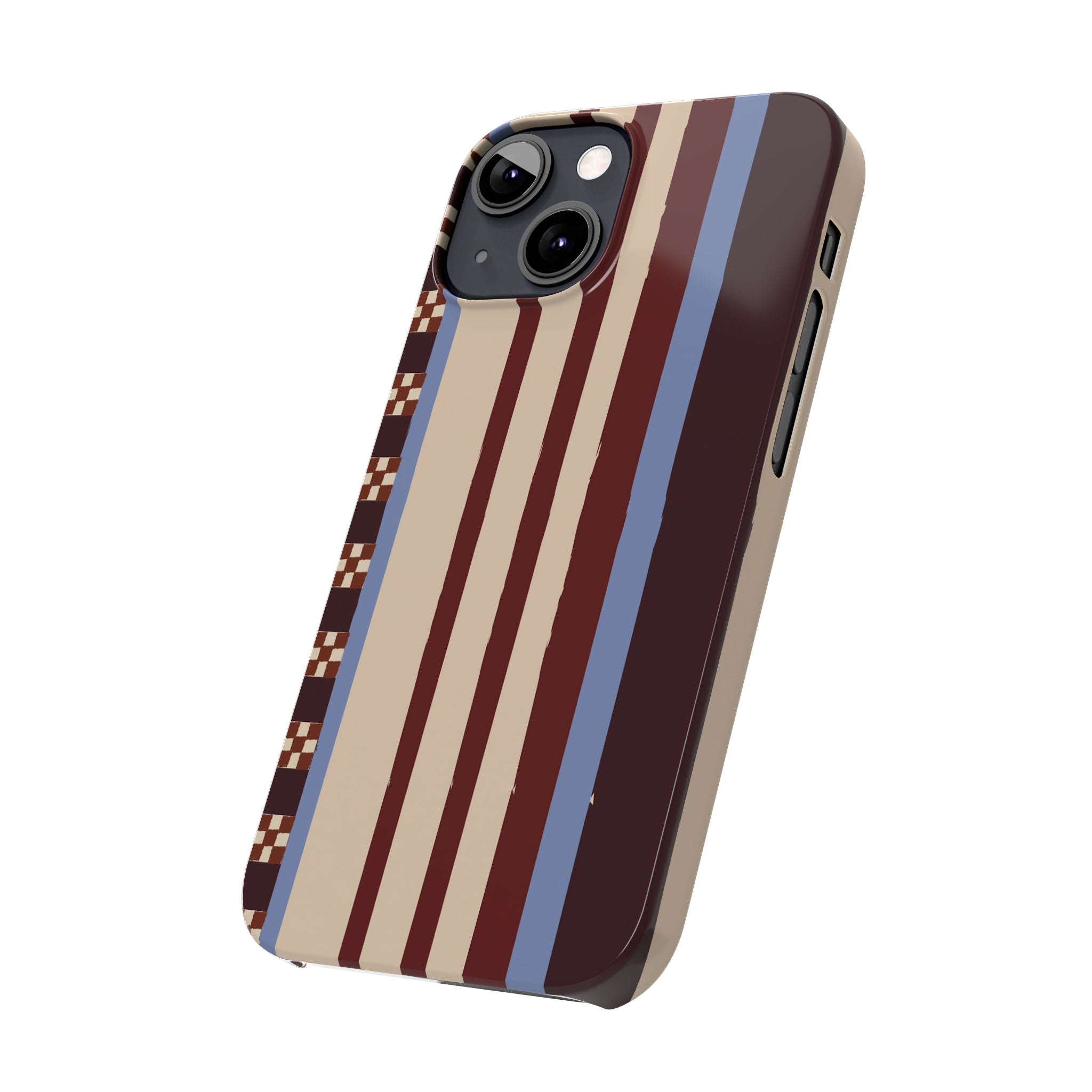 Slim Phone Case — Retro Striped Beige, Maroon & Blue Pattern