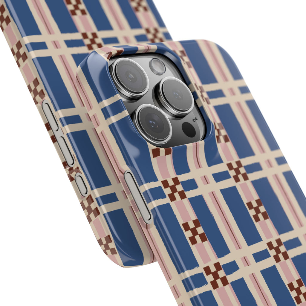 Slim Phone Case — Blue & Pink Retro Plaid Pattern