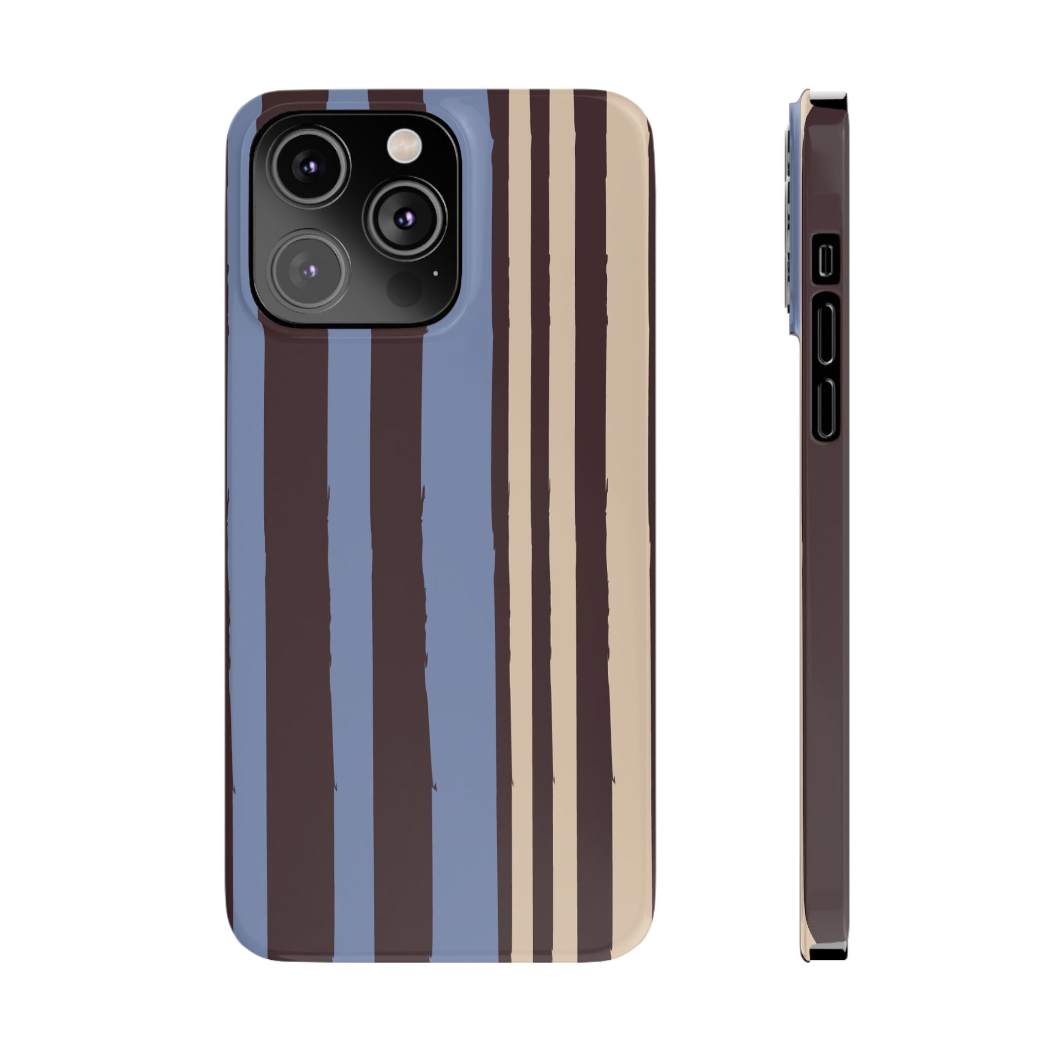 Retro Striped Slim Phone Case — Blue, Brown & Cream Vertical Stripes