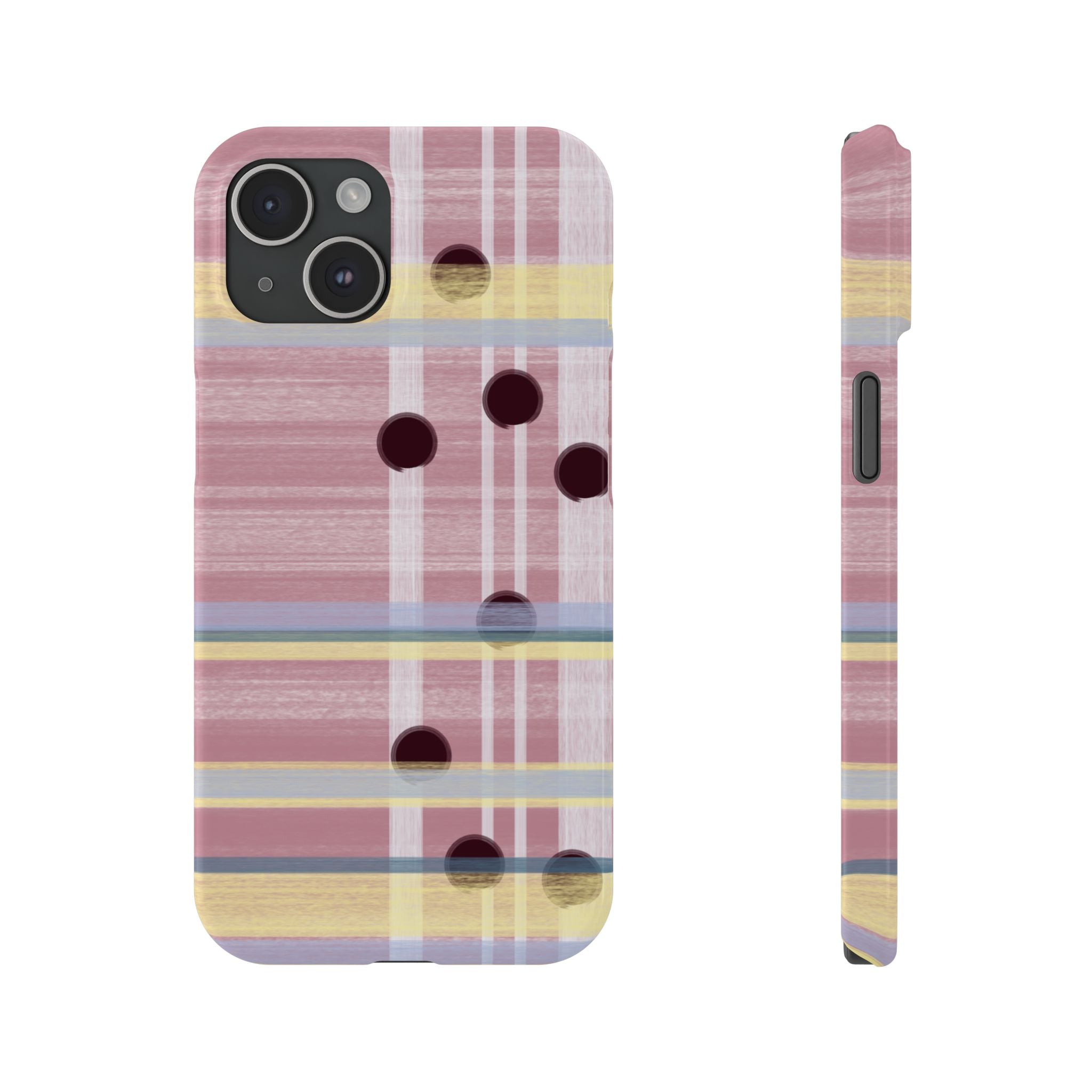 Slim Phone Case — Pink Plaid with Polka Dot Accent SATC Inspired