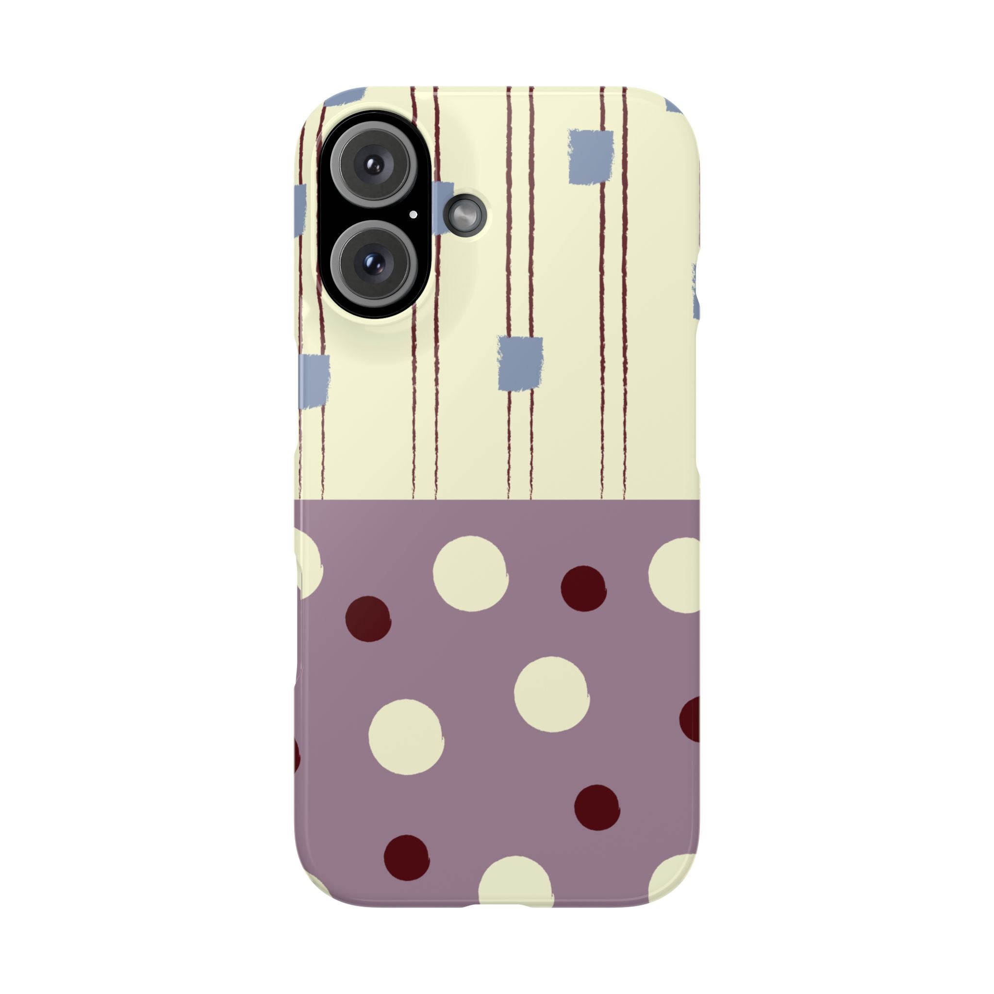 Slim Phone Case — Retro Polka Dot & Stripes Design, Lavender Plum