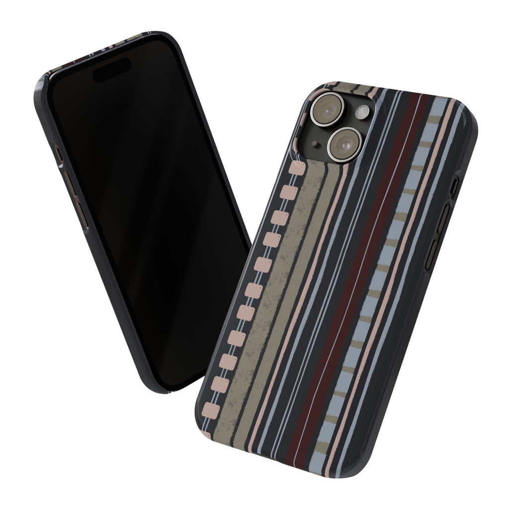 Slim Phone Case — Vintage Striped Pattern, Neutral Earthtone Protective Cover
