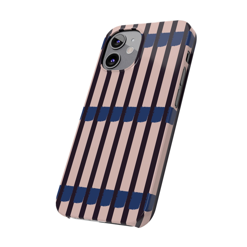 Slim Phone Case — Minimalist Blush & Navy Stripe Pattern