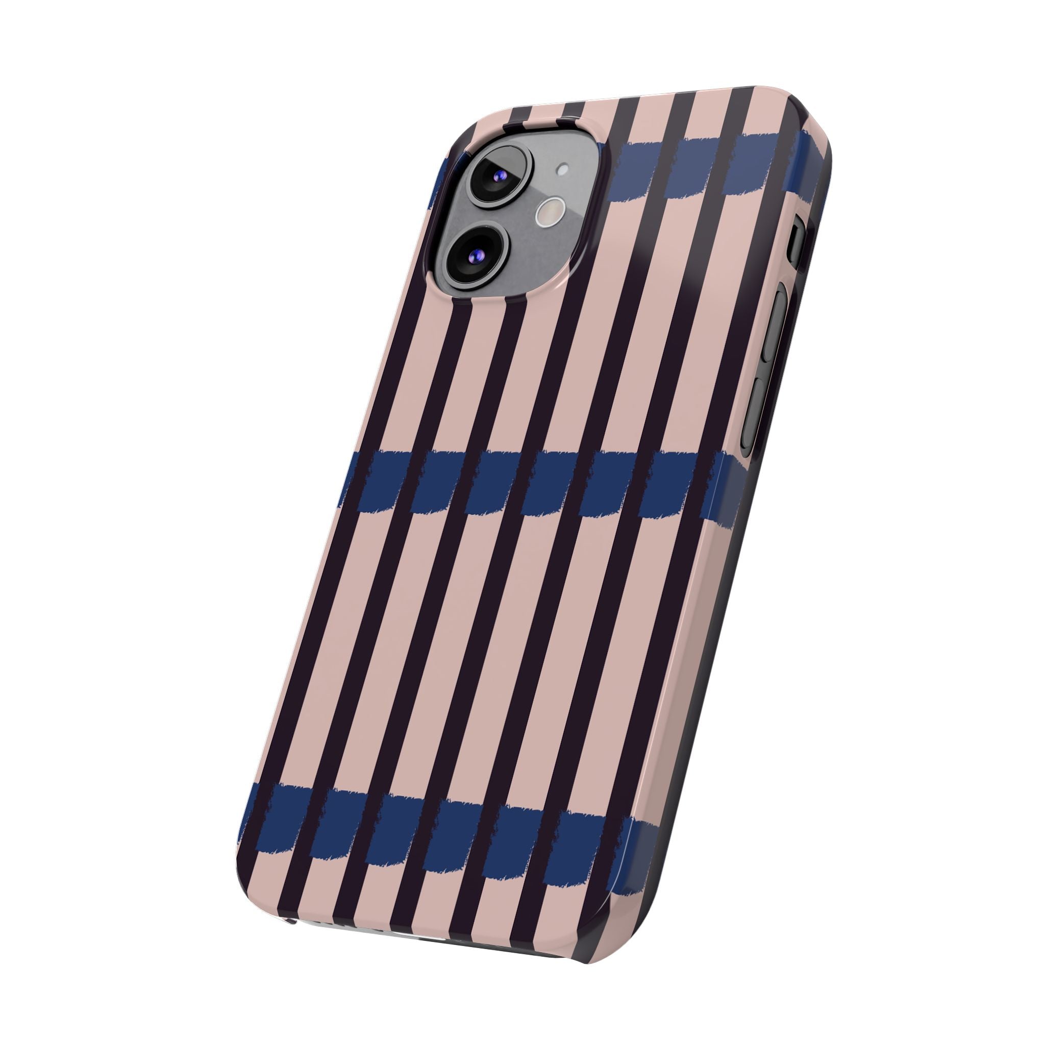 Slim Phone Case — Minimalist Blush & Navy Stripe Pattern
