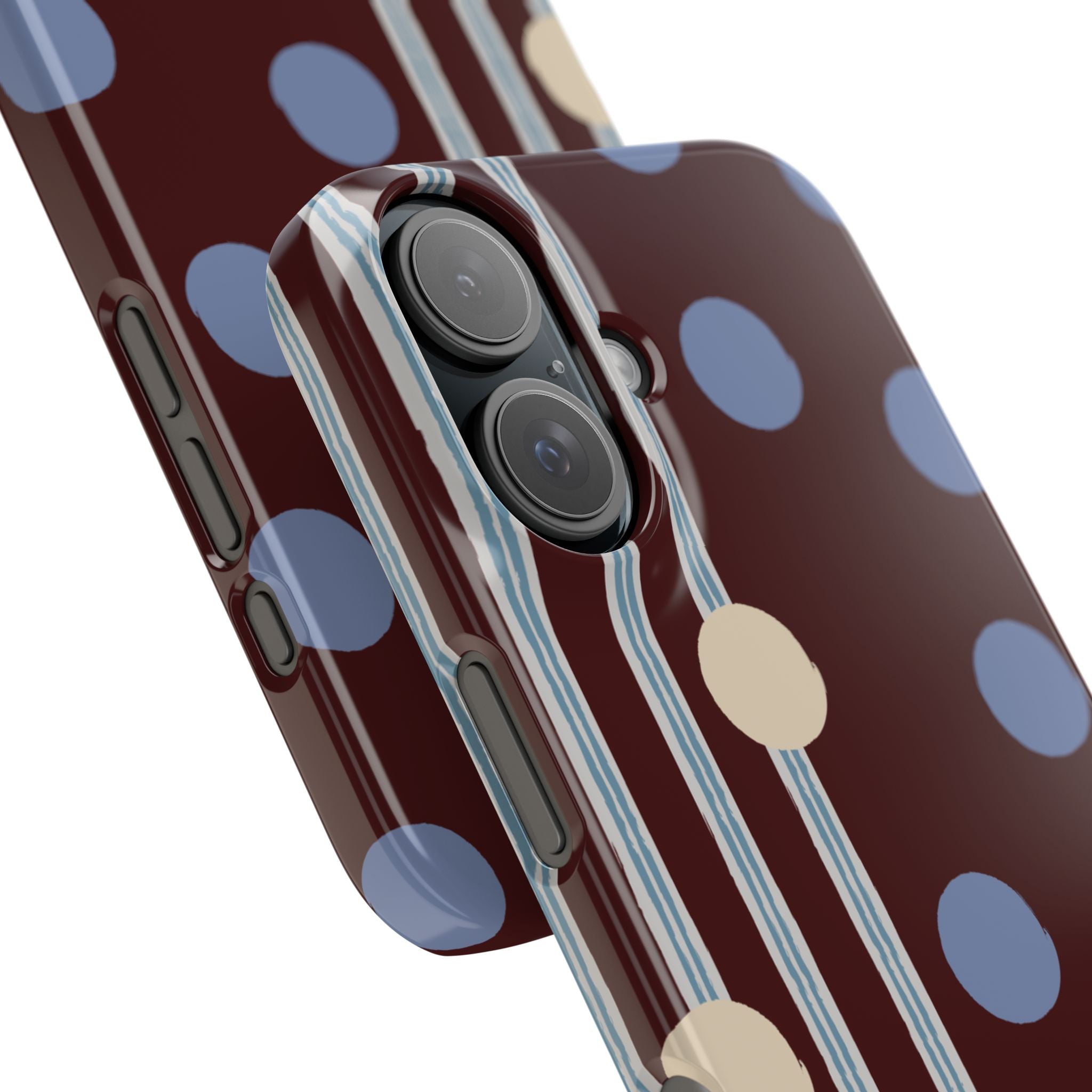 Polka Dot & Stripe Slim Phone Case — Burgundy Blue Retro Pattern