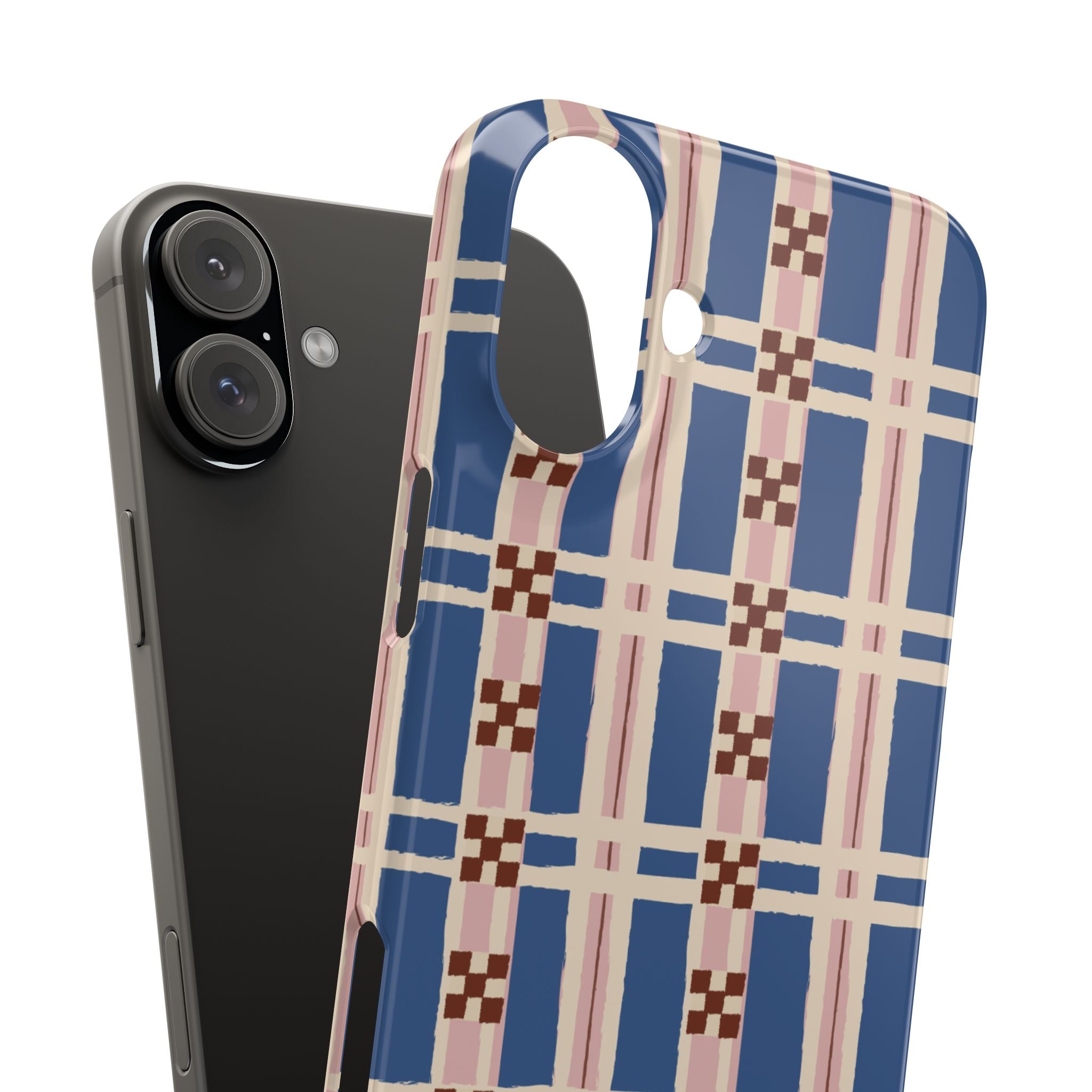 Slim Phone Case — Blue & Pink Retro Plaid Pattern