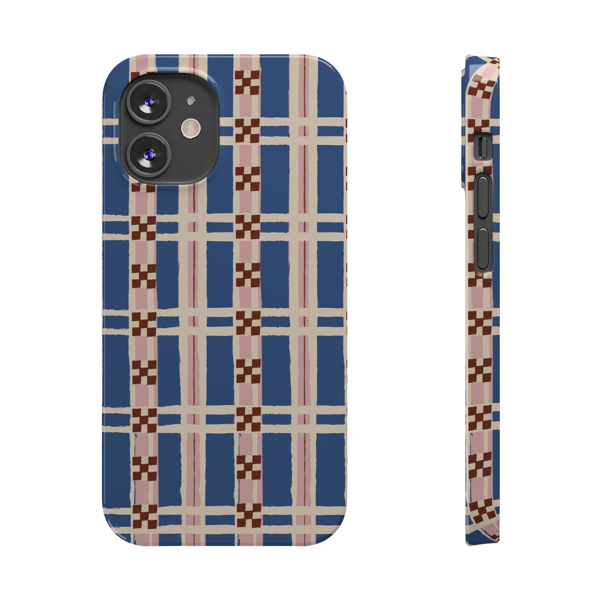 Slim Phone Case — Blue & Pink Retro Plaid Pattern