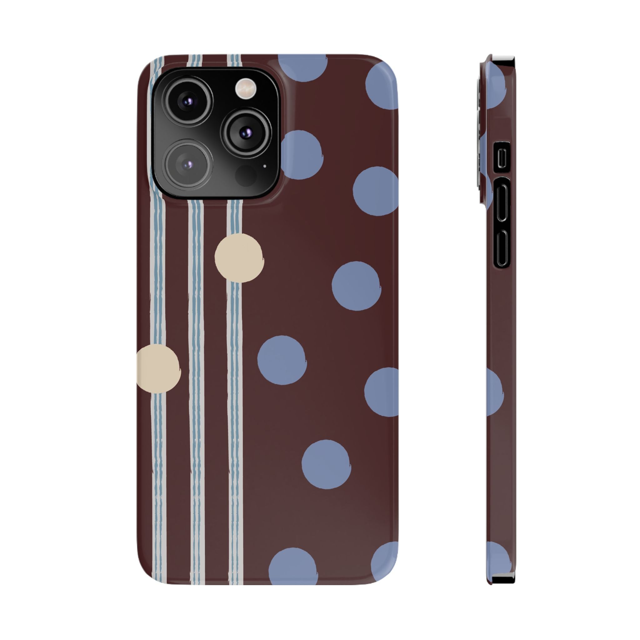 Polka Dot & Stripe Slim Phone Case — Burgundy Blue Retro Pattern