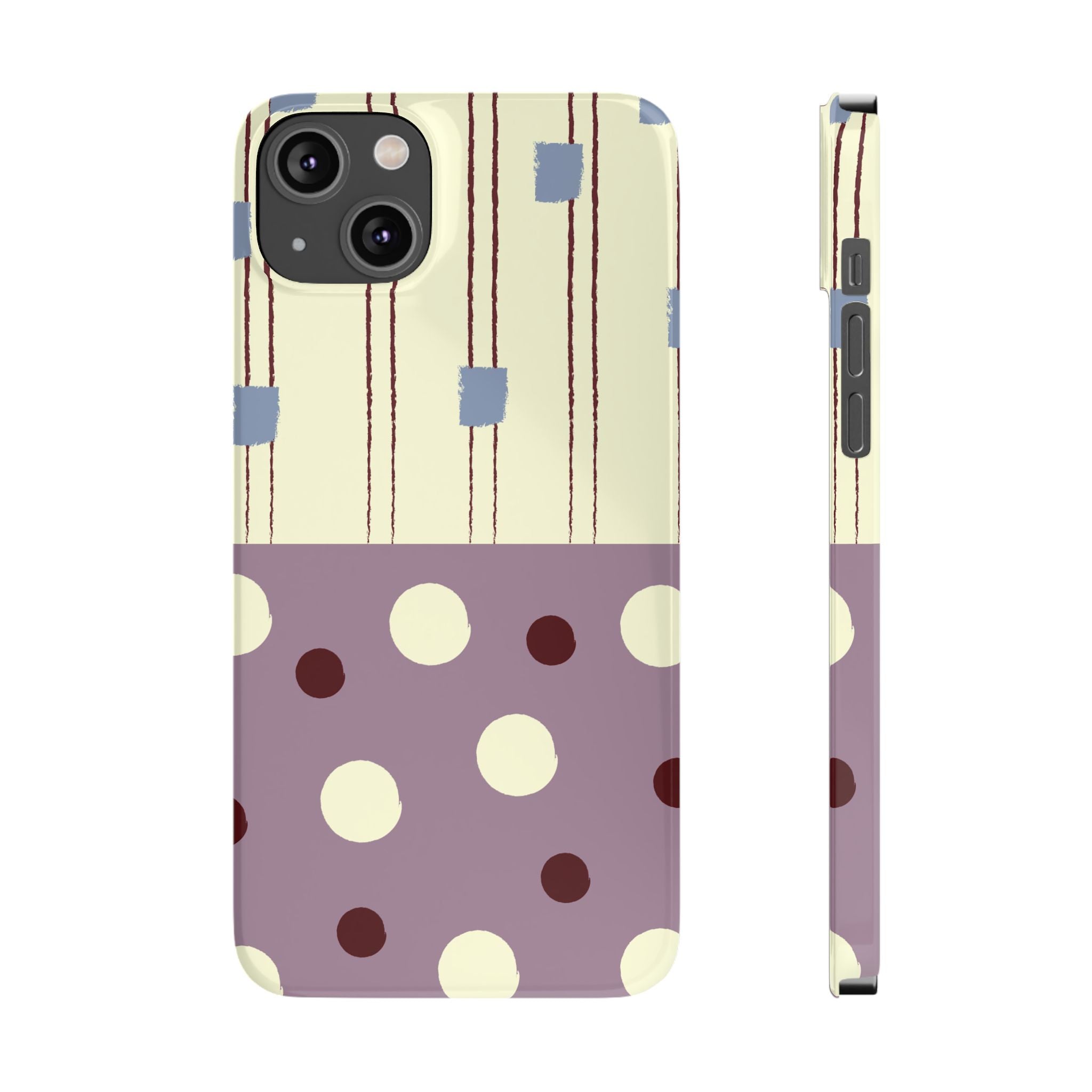 Slim Phone Case — Retro Polka Dot & Stripes Design, Lavender Plum