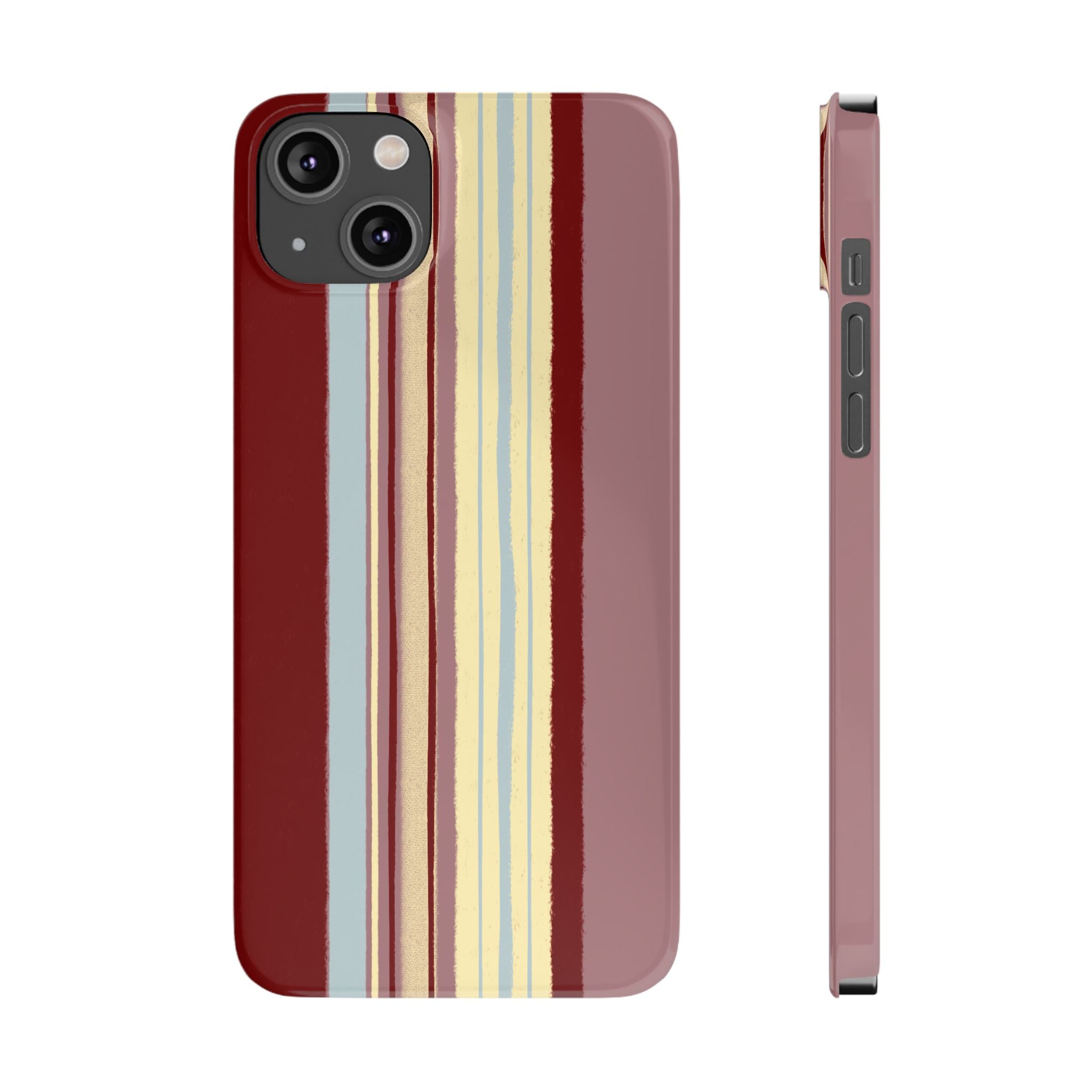 Slim Phone Case — Retro Vertical Stripe Design (Red, Blush, Cream)