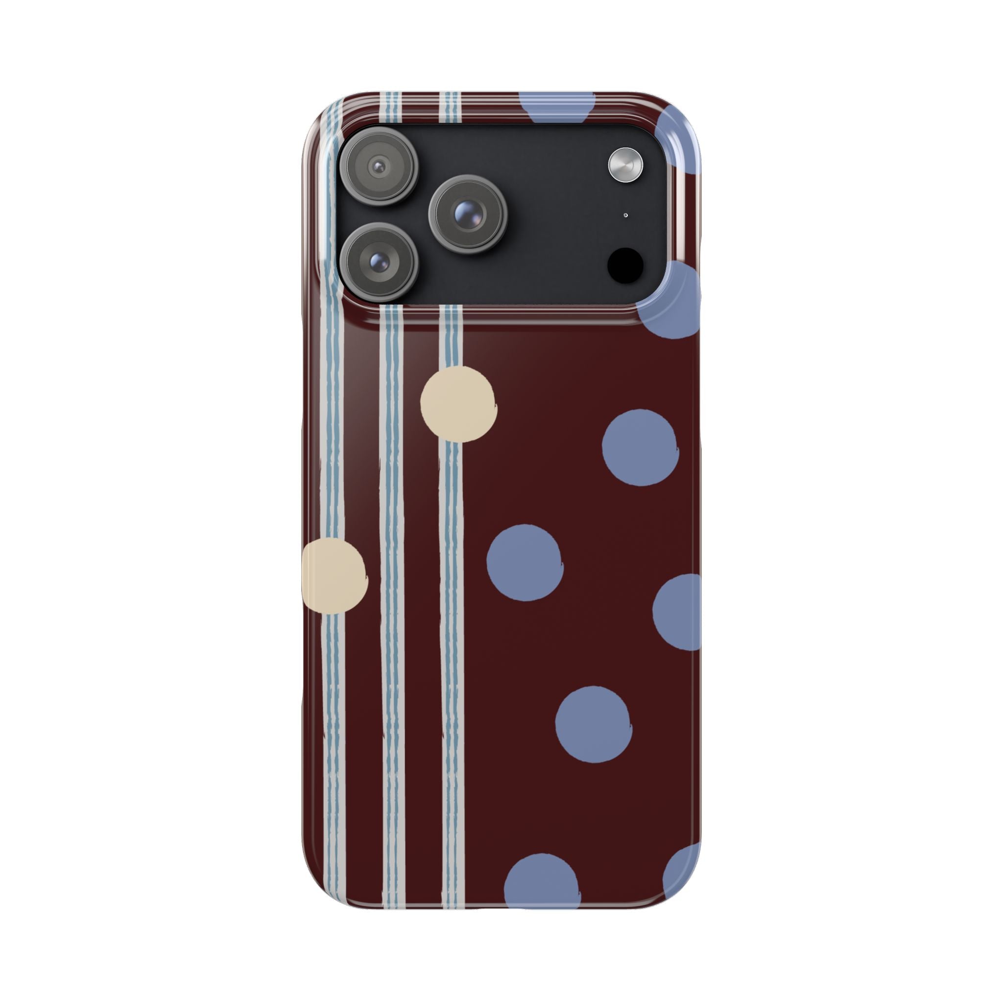Polka Dot & Stripe Slim Phone Case — Burgundy Blue Retro Pattern