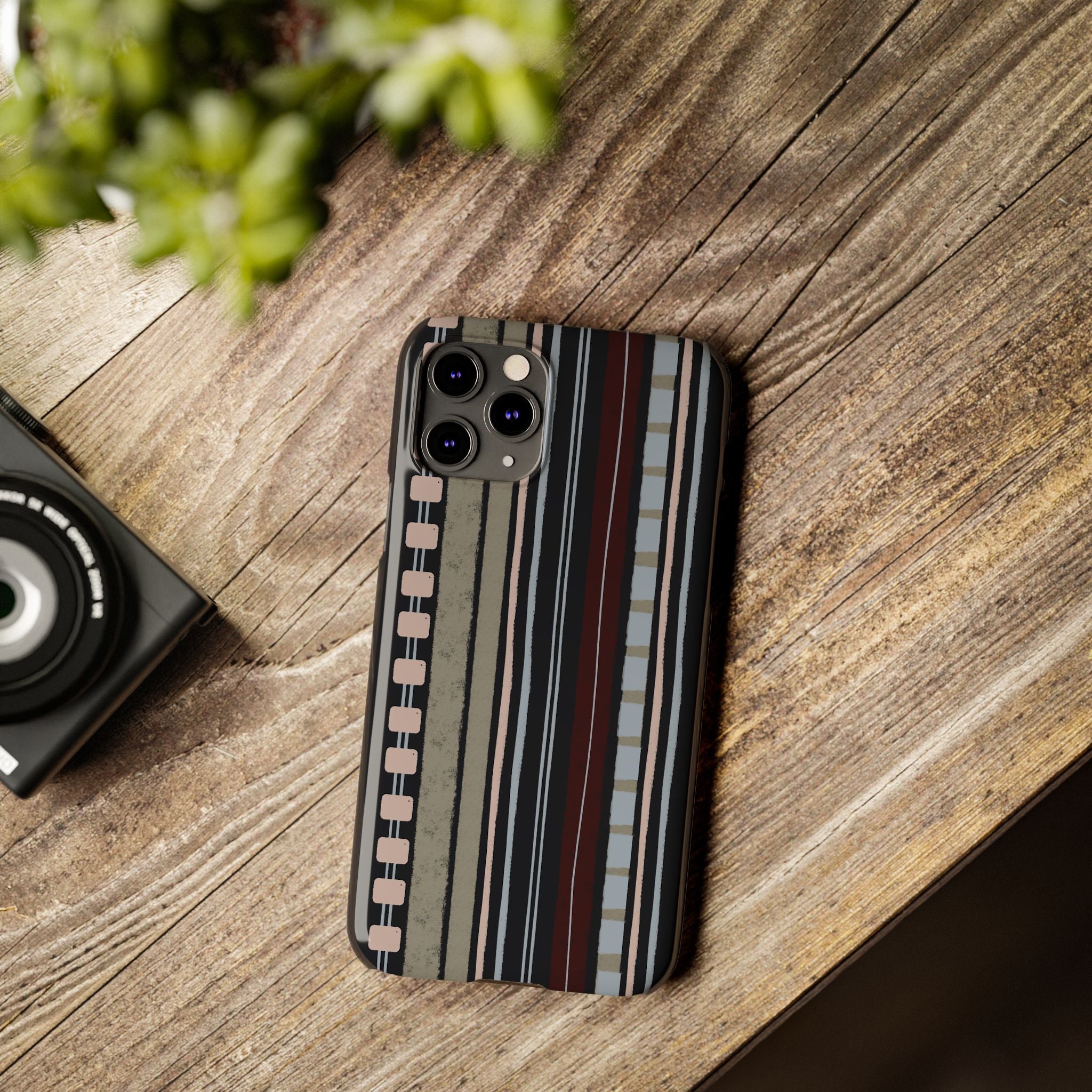 Slim Phone Case — Vintage Striped Pattern, Neutral Earthtone Protective Cover