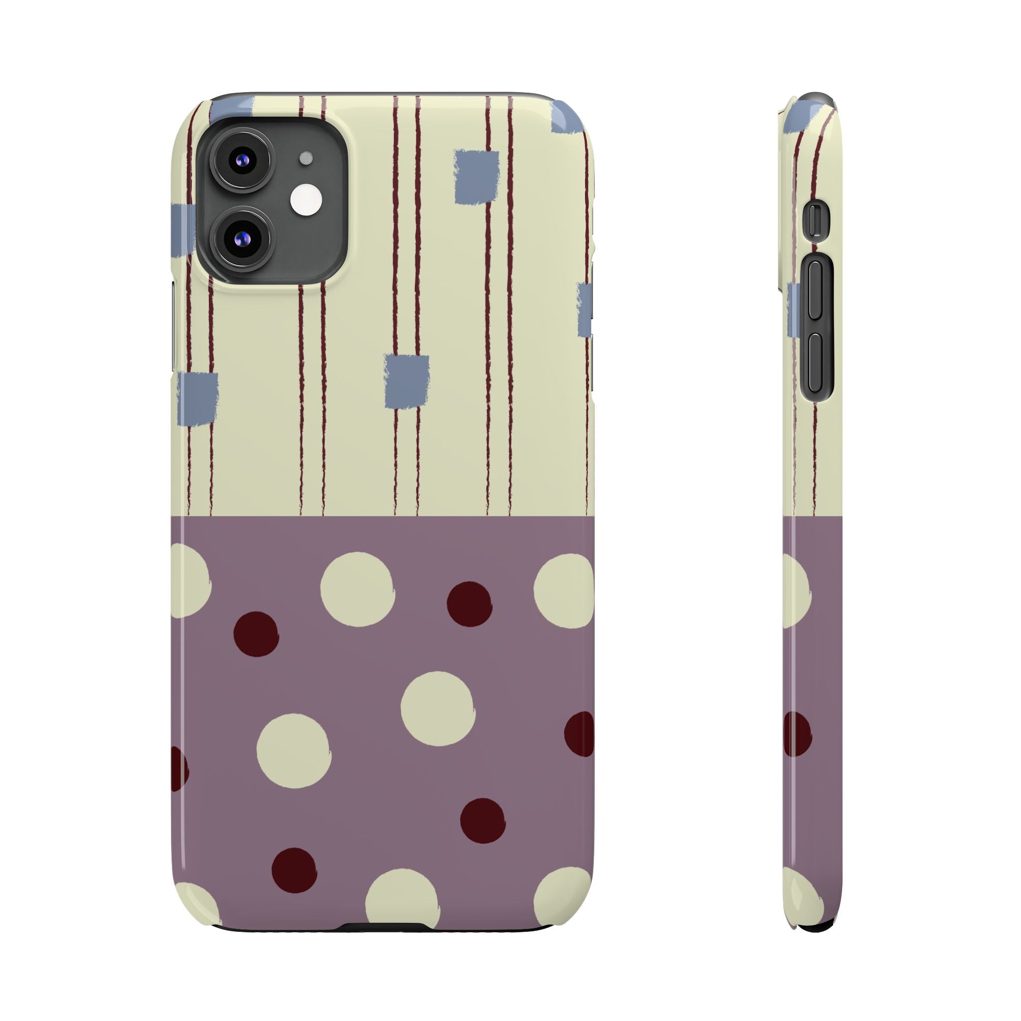 Slim Phone Case — Retro Polka Dot & Stripes Design, Lavender Plum