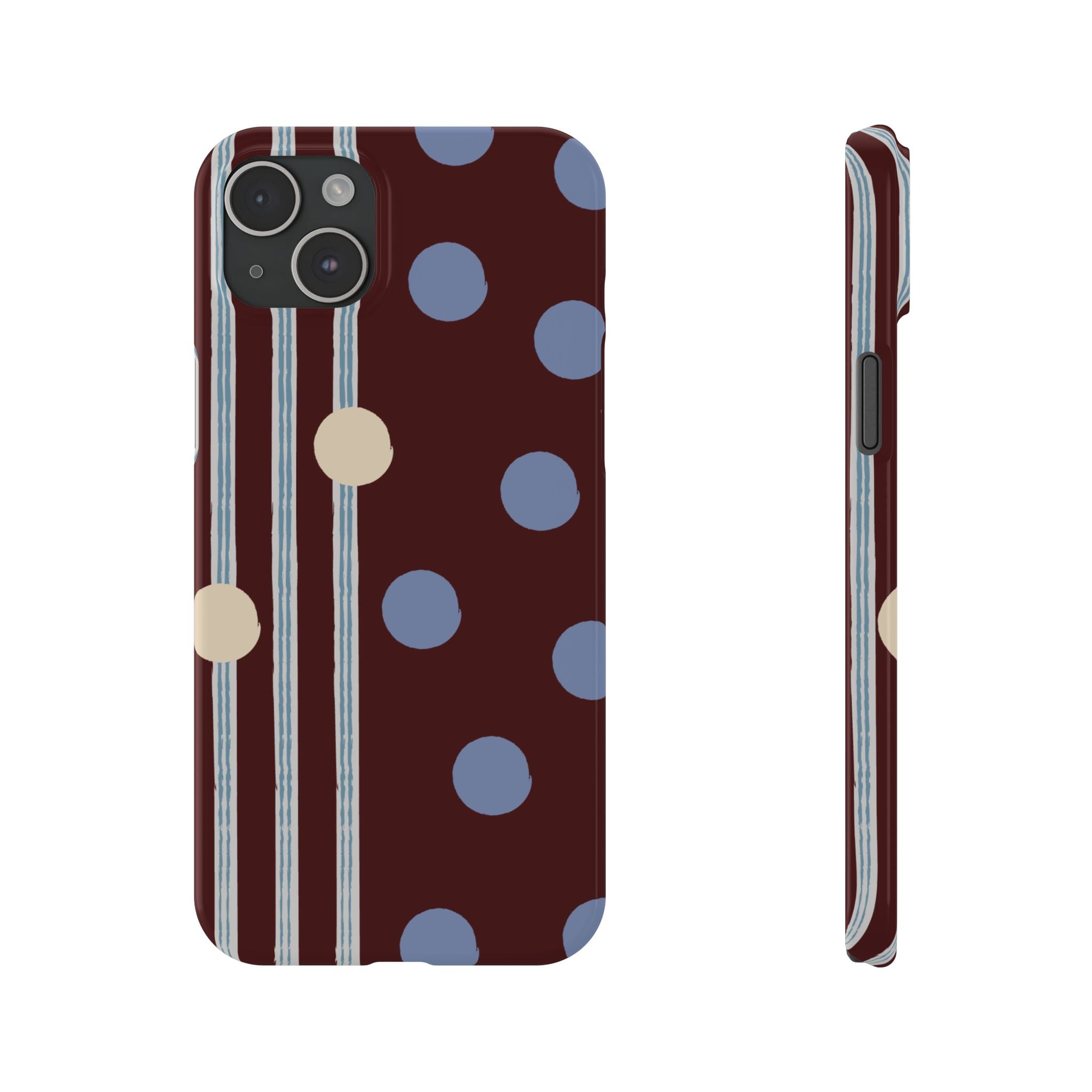Polka Dot & Stripe Slim Phone Case — Burgundy Blue Retro Pattern