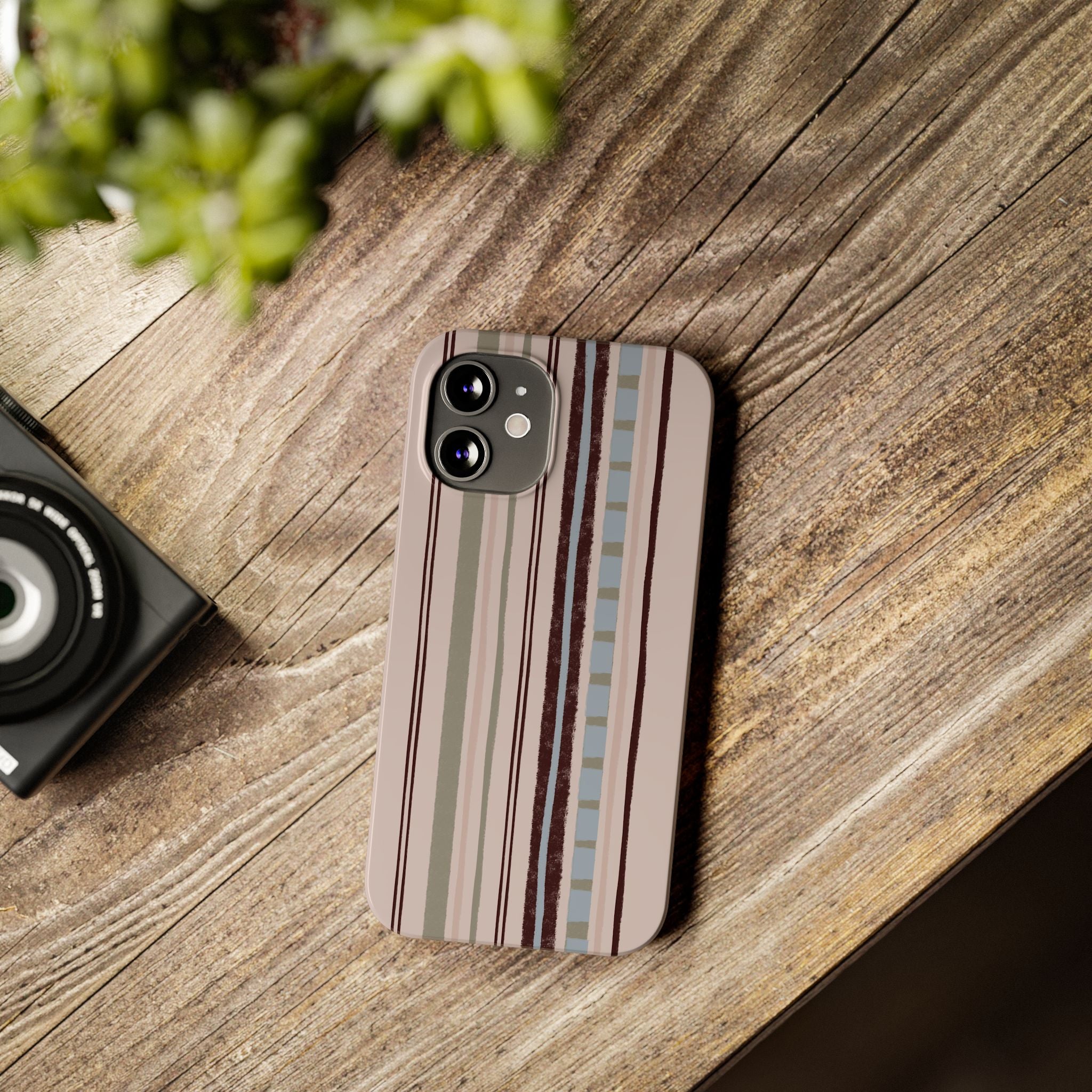 Slim Phone Case — Vintage Striped Pattern, Neutral Earthtone Protective Cover