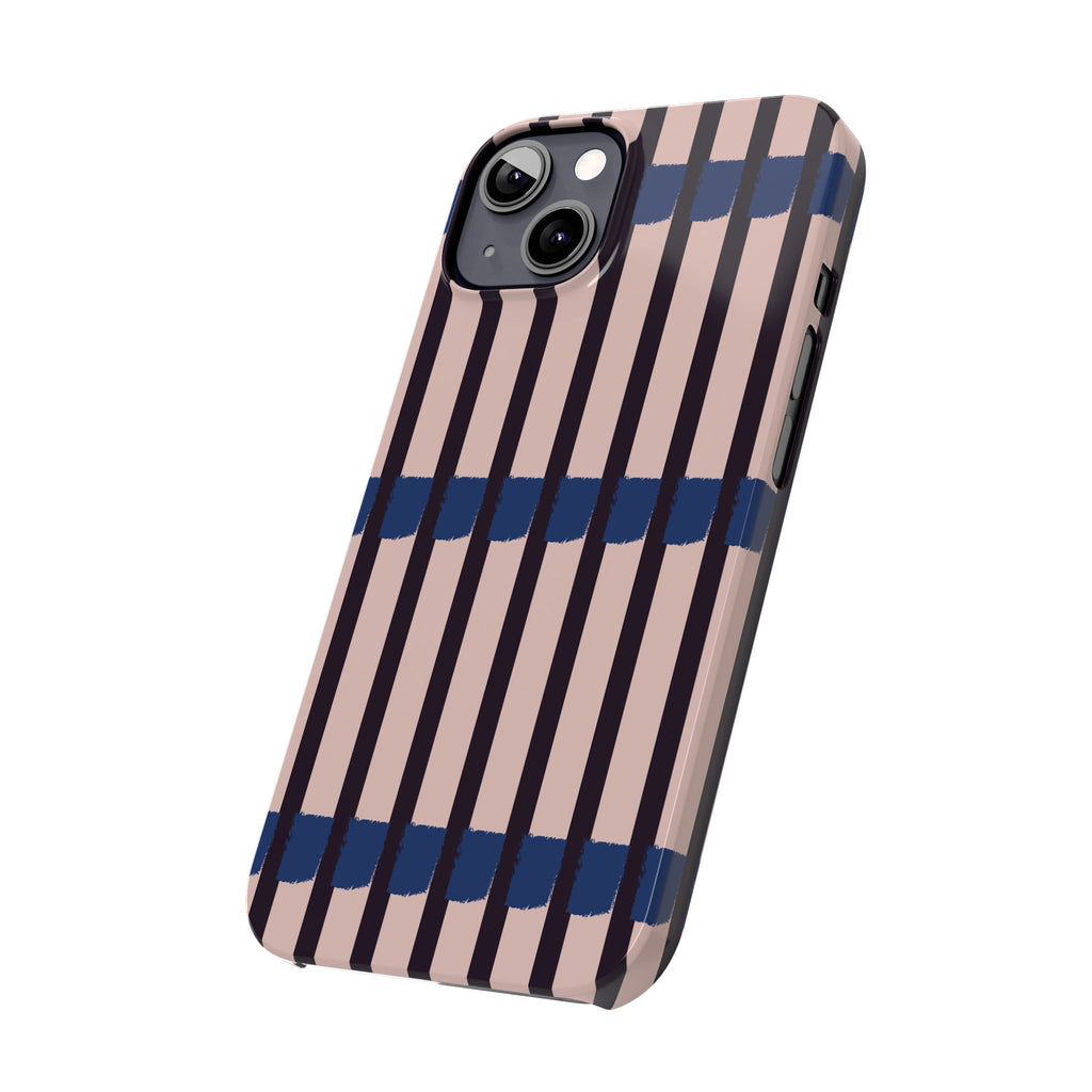 Slim Phone Case — Minimalist Blush & Navy Stripe Pattern