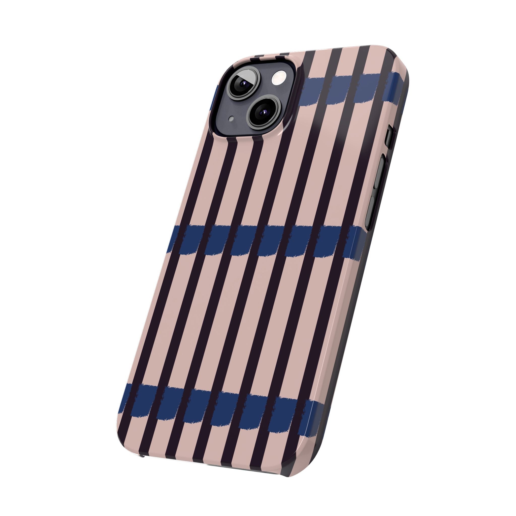 Slim Phone Case — Minimalist Blush & Navy Stripe Pattern