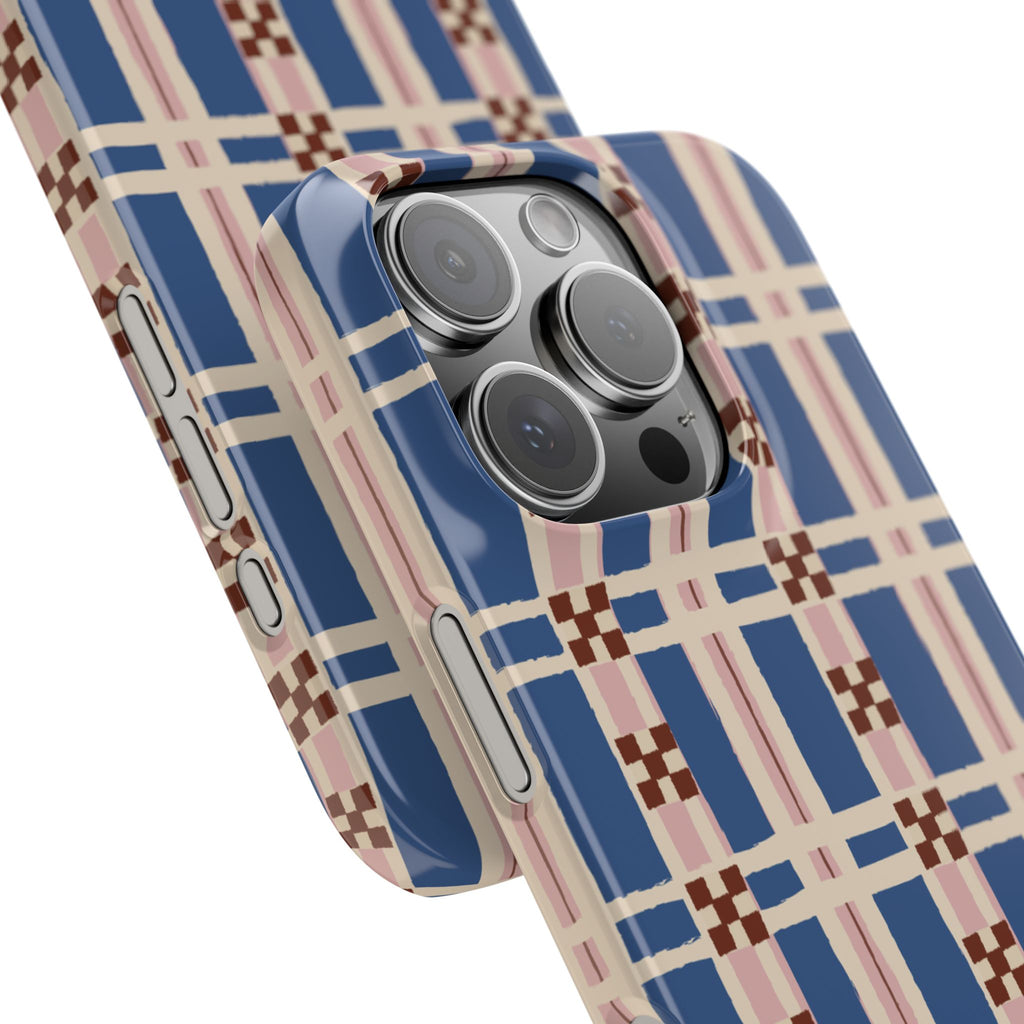 Slim Phone Case — Blue & Pink Retro Plaid Pattern
