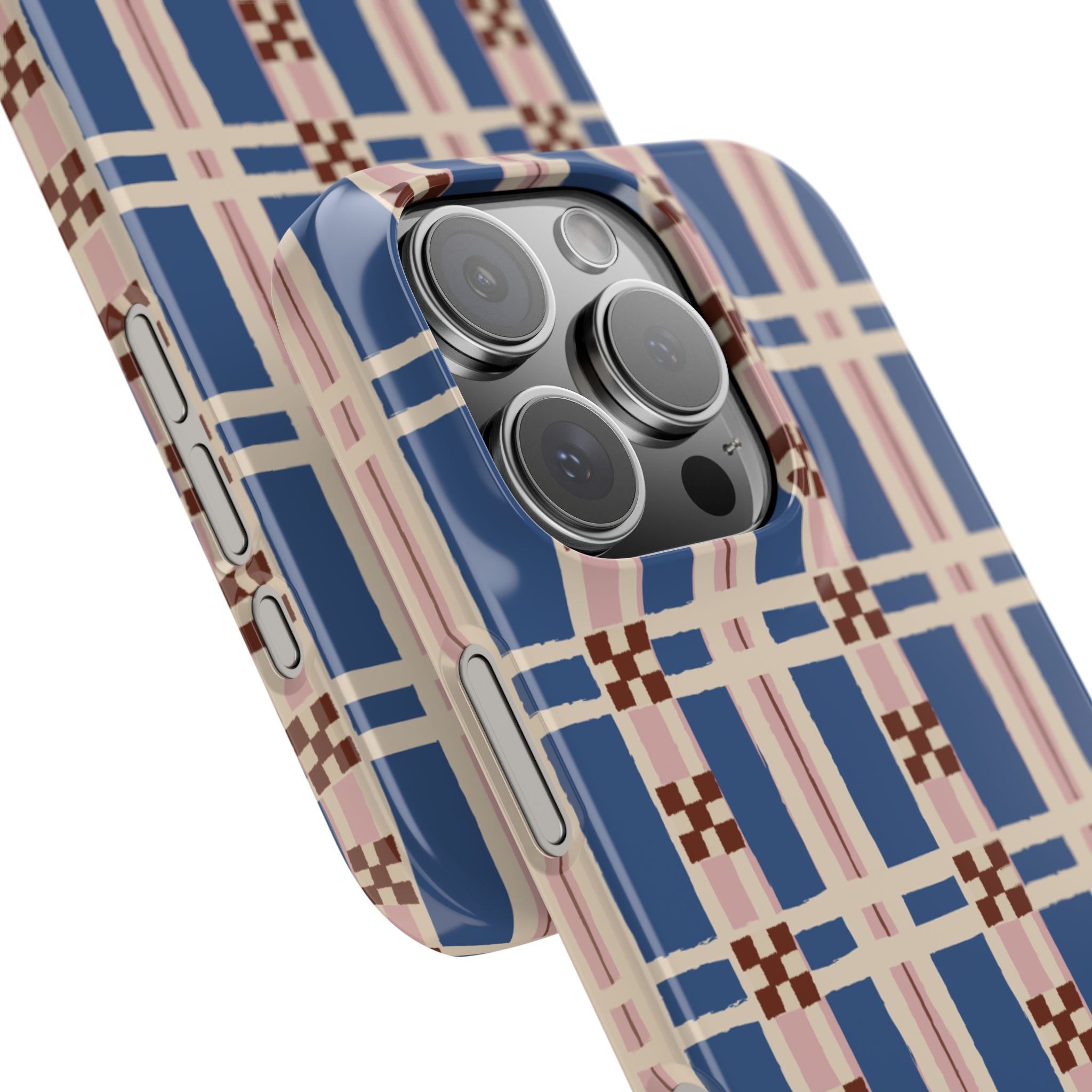 Slim Phone Case — Blue & Pink Retro Plaid Pattern