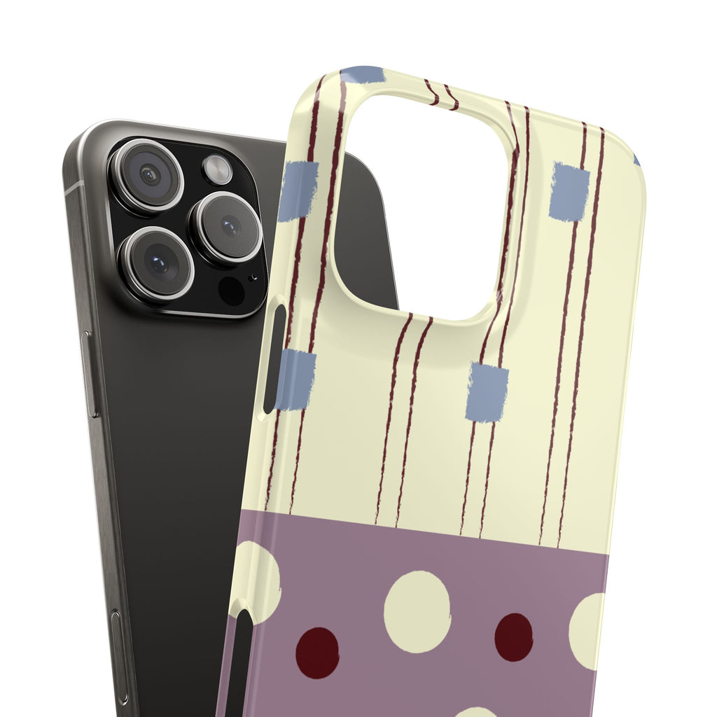 Slim Phone Case — Retro Polka Dot & Stripes Design, Lavender Plum