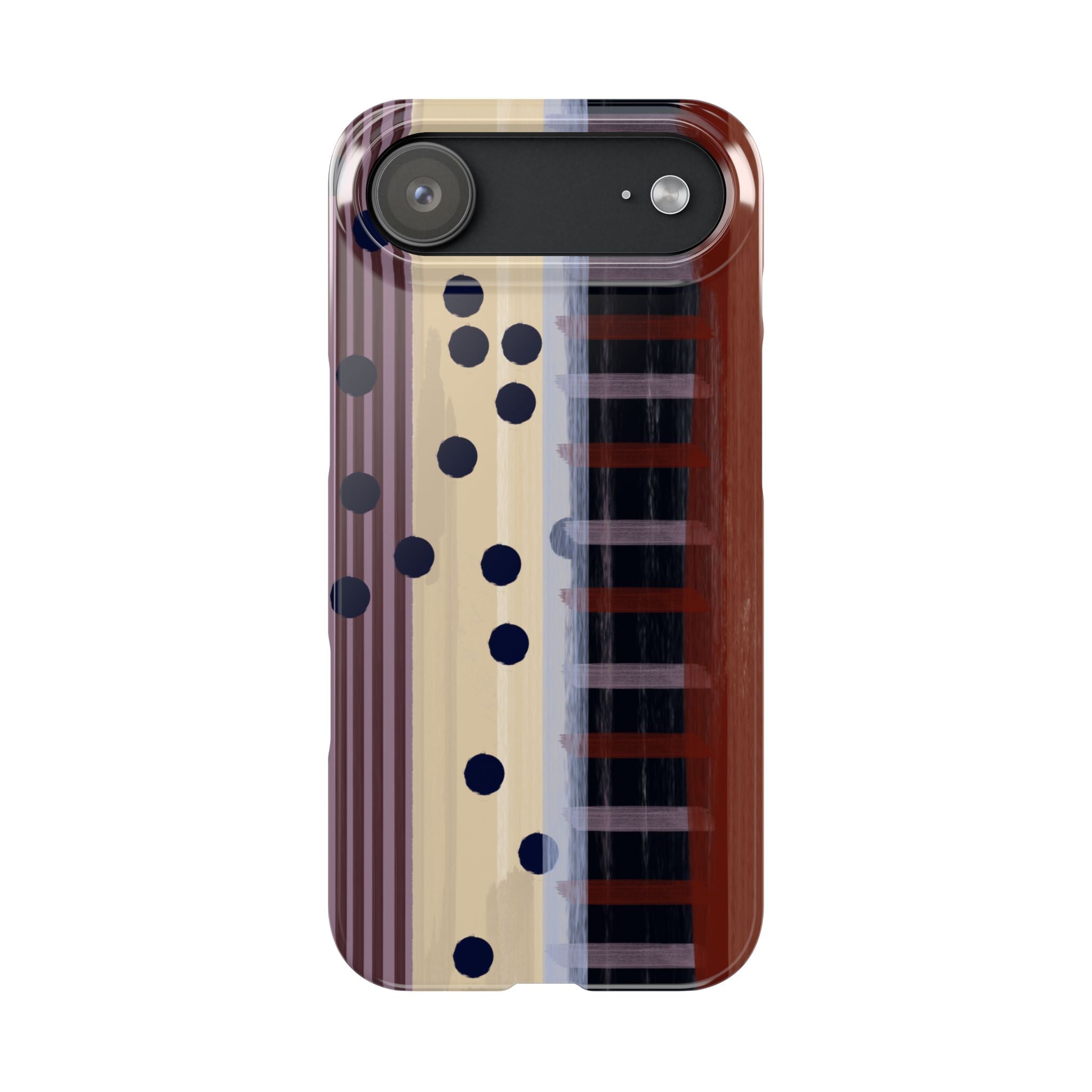 Abstract Stripes & Polka Dot Slim Phone Case — Retro Brown Artistic Pattern SATC Inspired