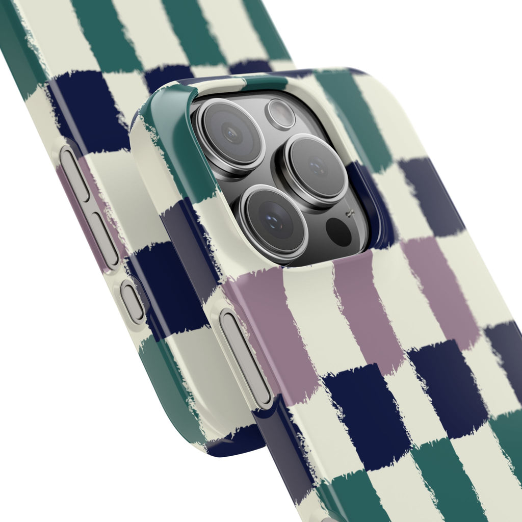Painterly Check Slim Phone Case — Hand-Painted Navy, Teal & Lavender Grid