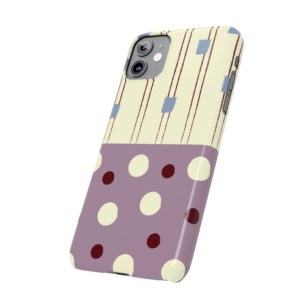 Slim Phone Case — Retro Polka Dot & Stripes Design, Lavender Plum