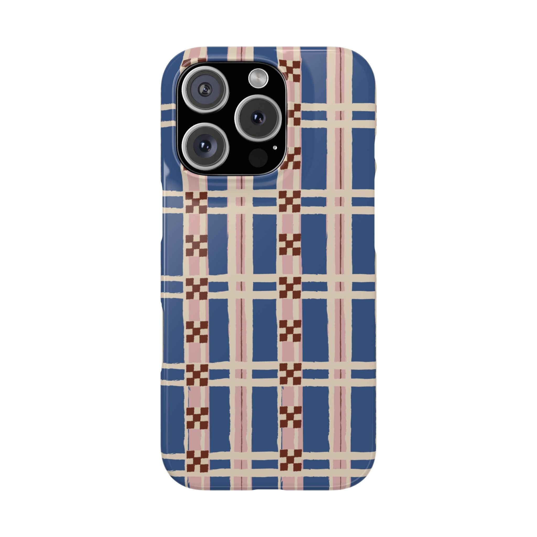 Slim Phone Case — Blue & Pink Retro Plaid Pattern